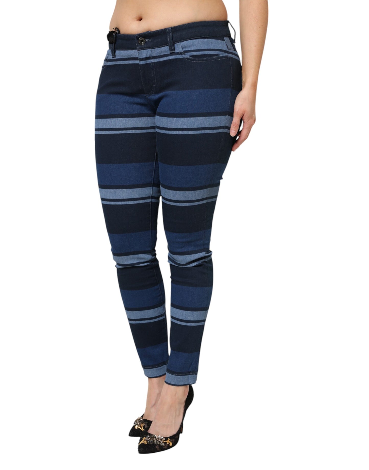 Jean en denim stretch de coton à rayures bleues Dolce & Gabbana