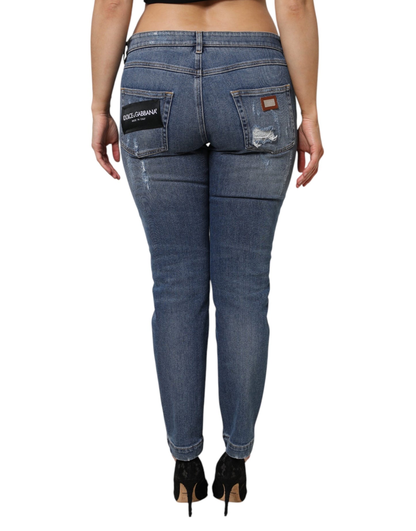 Jean taille basse en denim bleu déchiré Dolce & Gabbana