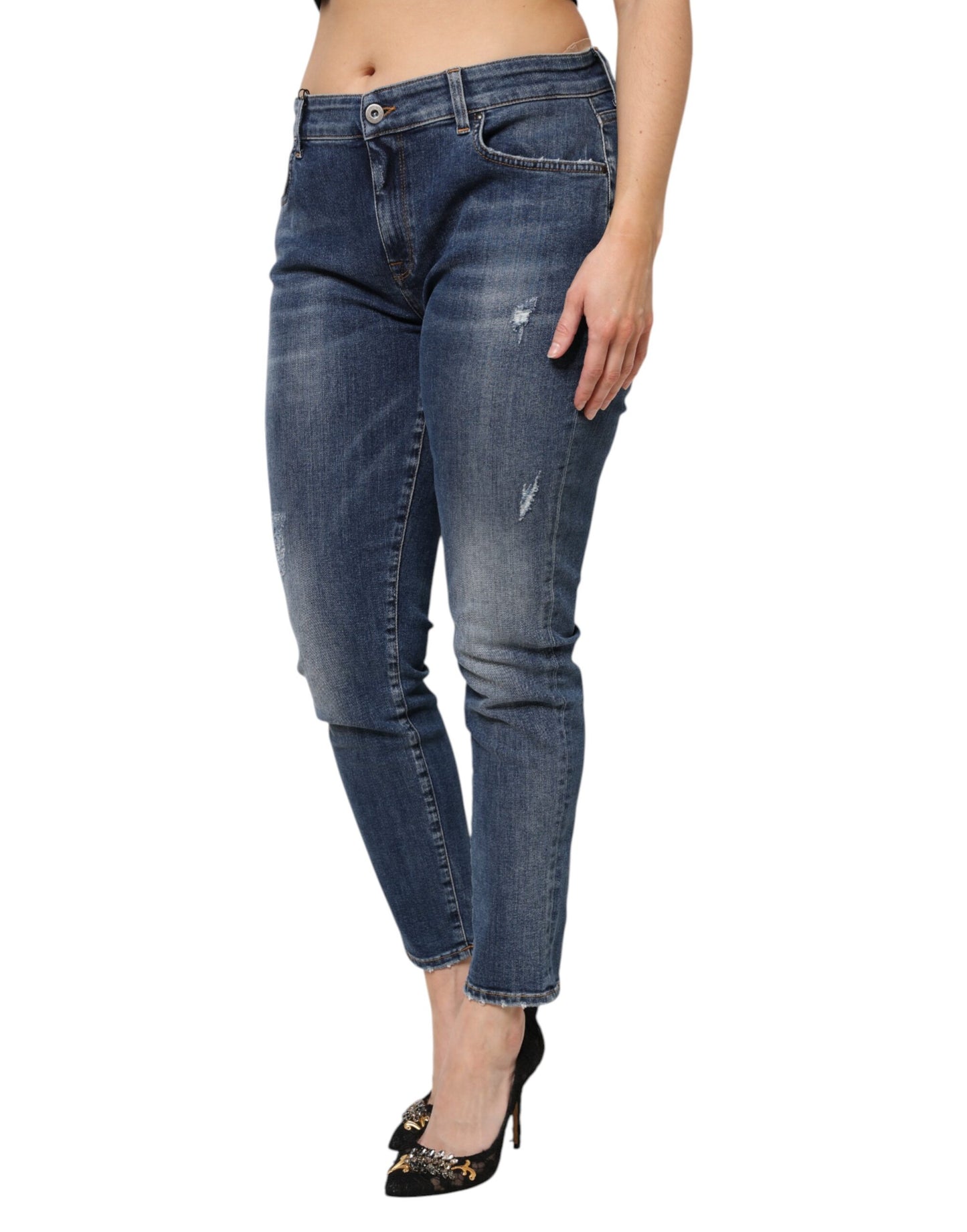 Jean taille basse en coton délavé bleu Dolce & Gabbana