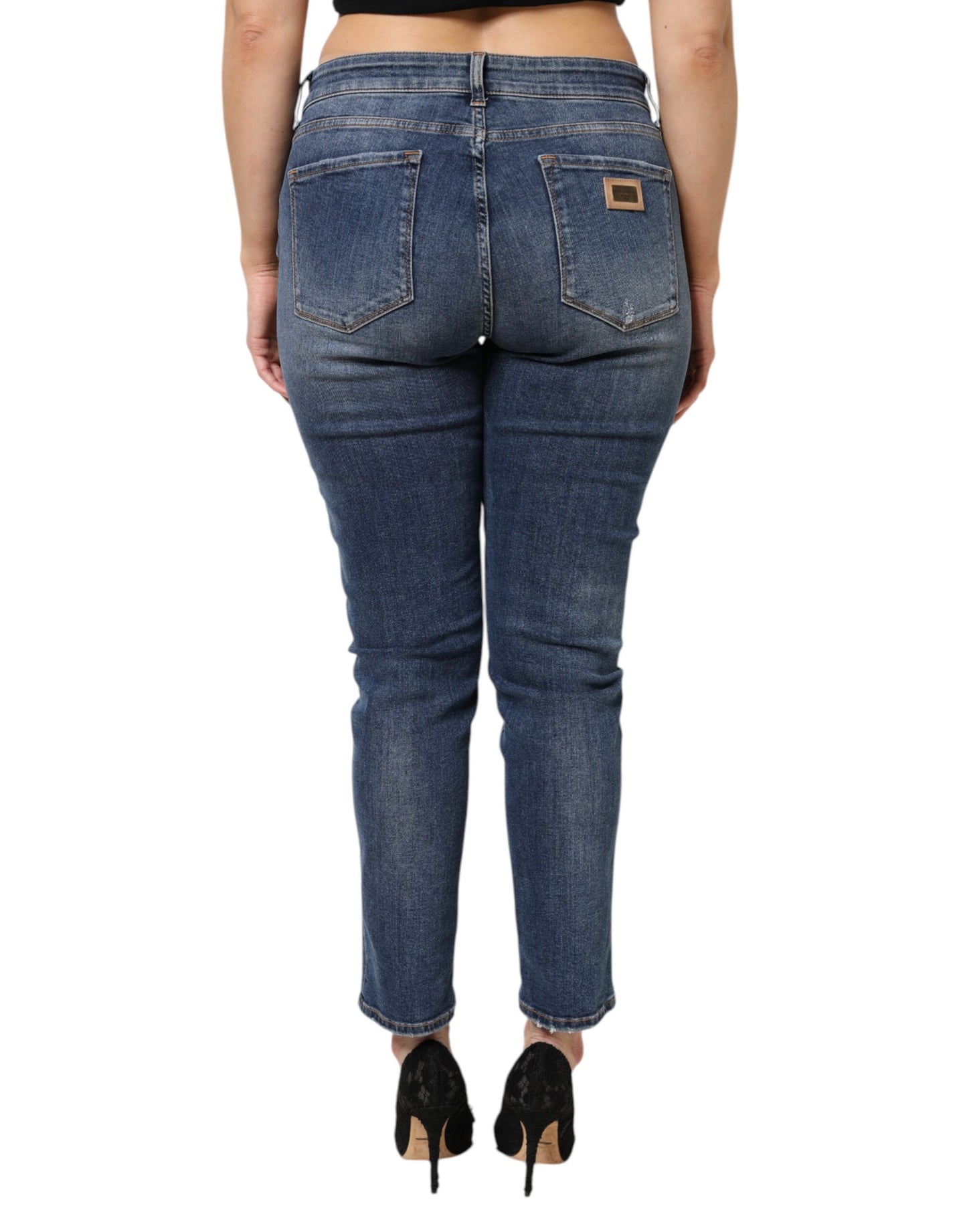Jean taille basse en coton délavé bleu Dolce & Gabbana