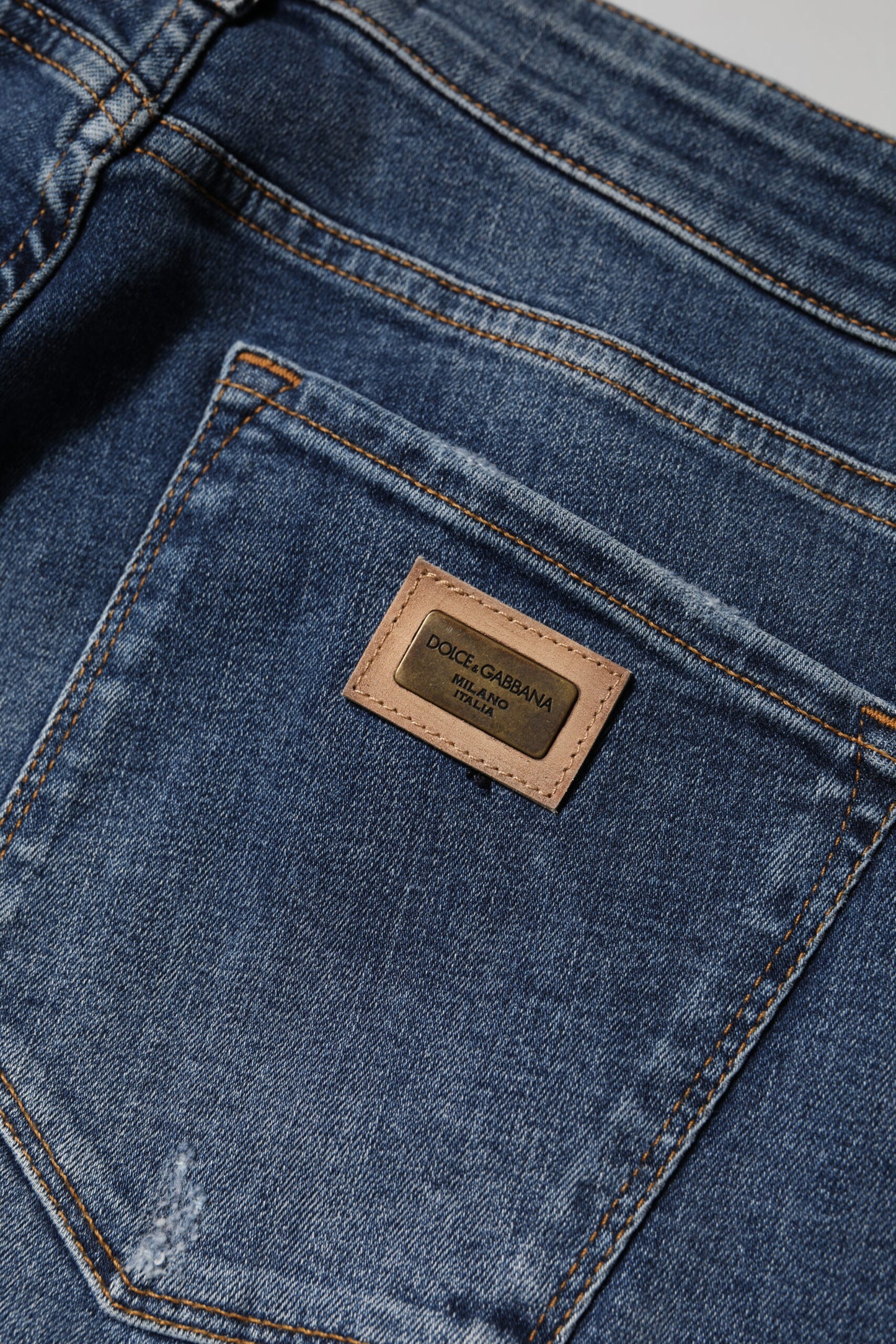 Jean taille basse en coton délavé bleu Dolce & Gabbana
