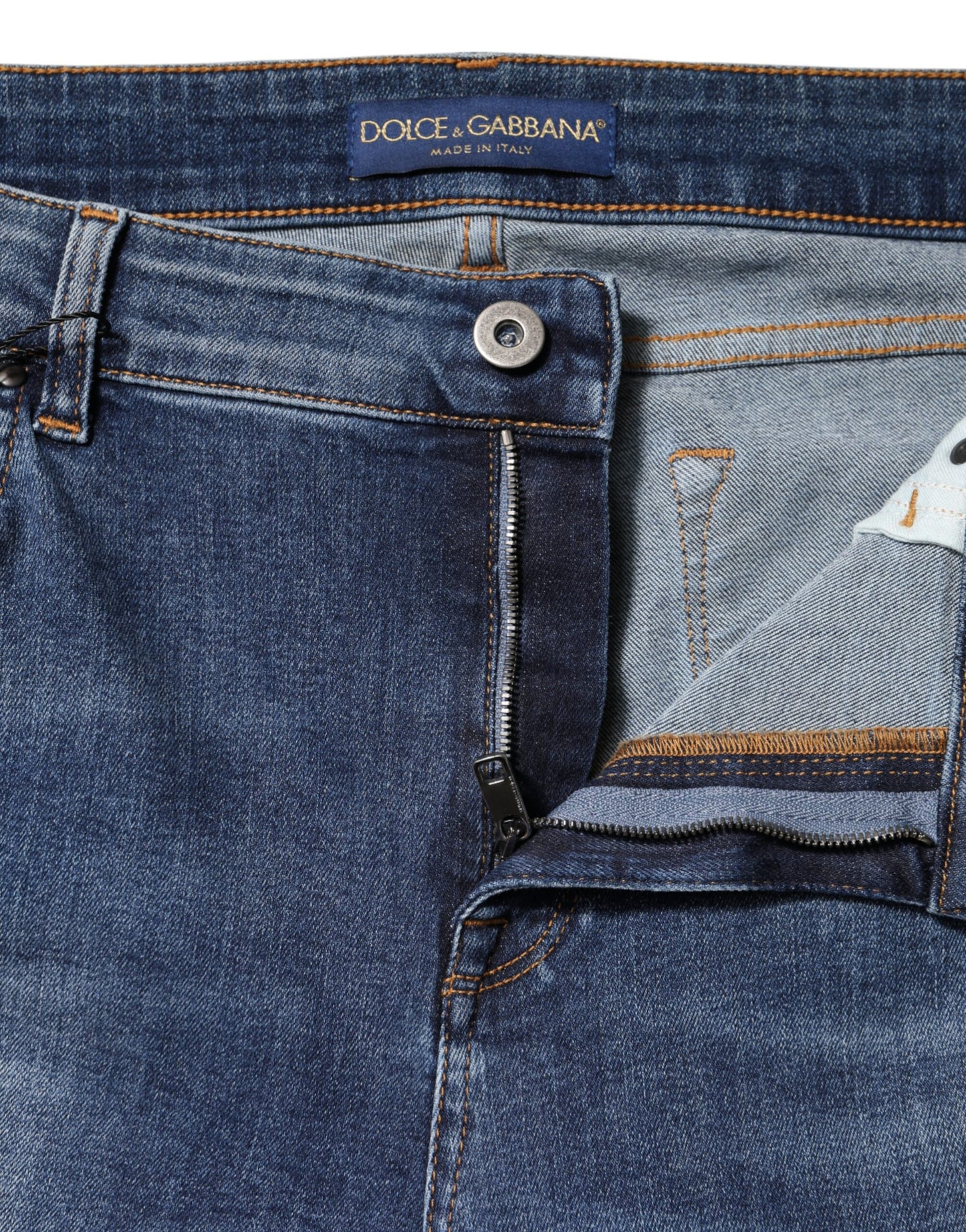 Jean taille basse en coton délavé bleu Dolce & Gabbana