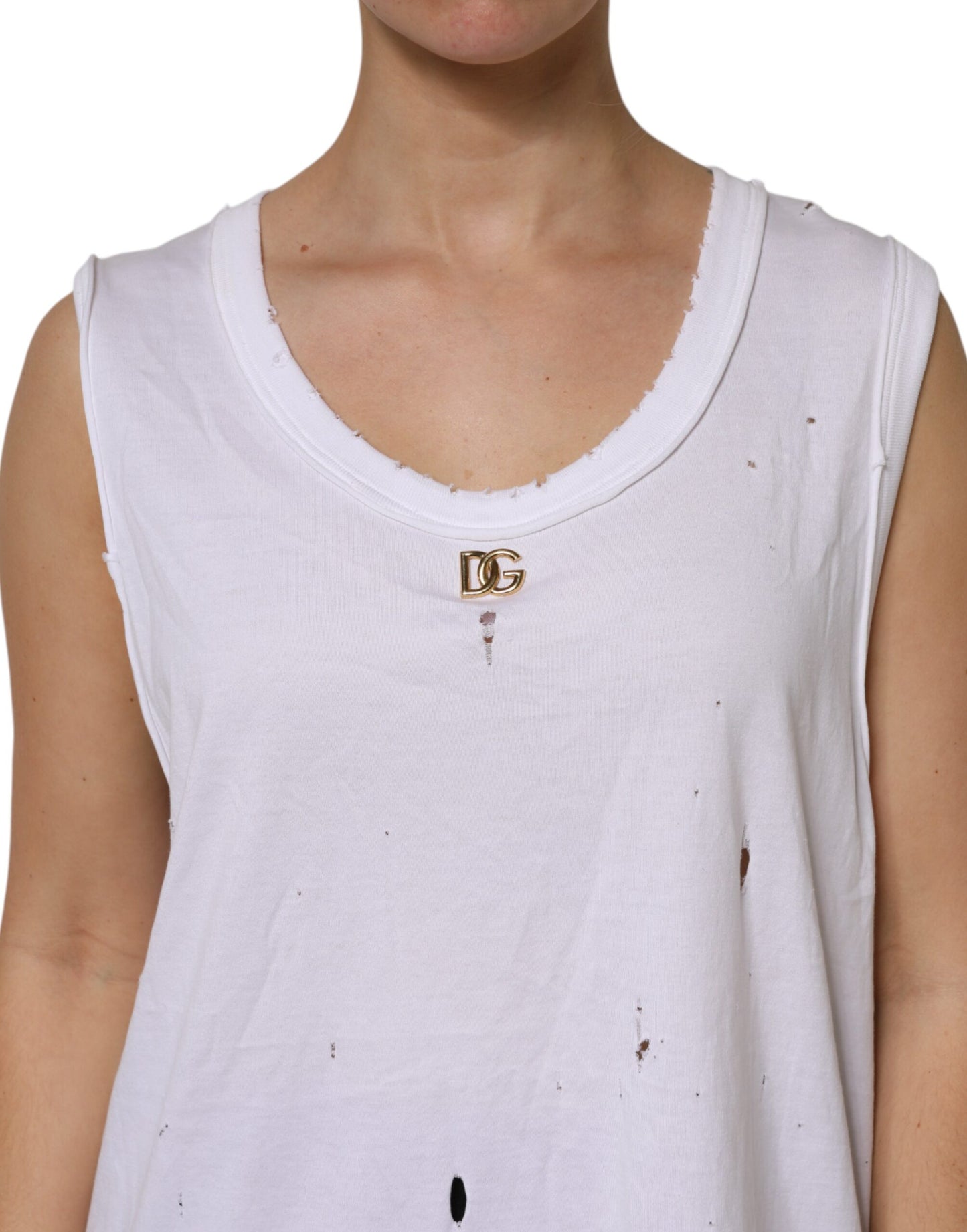 Dolce & Gabbana Weißes ärmelloses Tanktop aus Baumwolle mit Rundhalsausschnitt