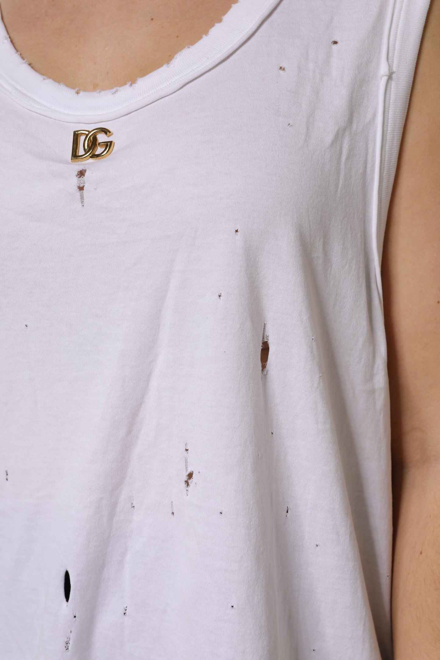 Dolce & Gabbana Weißes ärmelloses Tanktop aus Baumwolle mit Rundhalsausschnitt