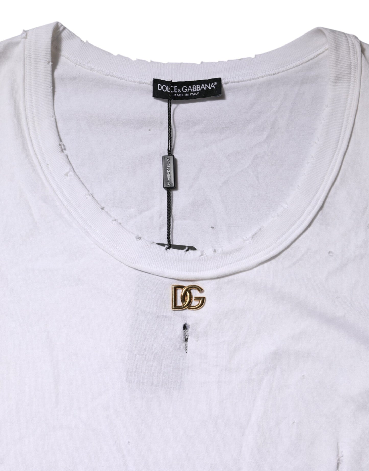 Dolce & Gabbana Weißes ärmelloses Tanktop aus Baumwolle mit Rundhalsausschnitt