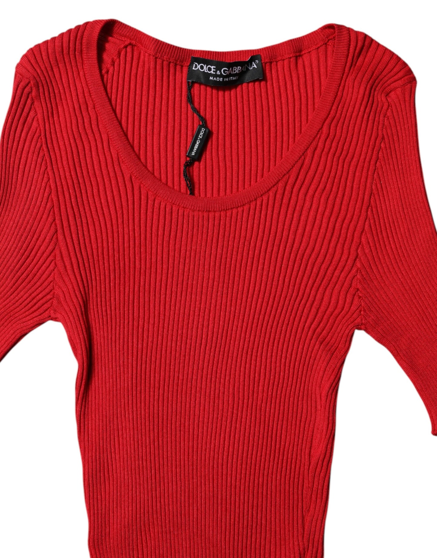 Dolce & Gabbana – Rotes Pullover-Oberteil mit Rundhalsausschnitt und kurzen Ärmeln