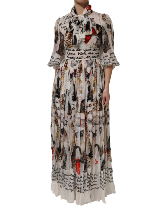 Robe longue Ascot en soie à imprimé animal multicolore Dolce & Gabbana