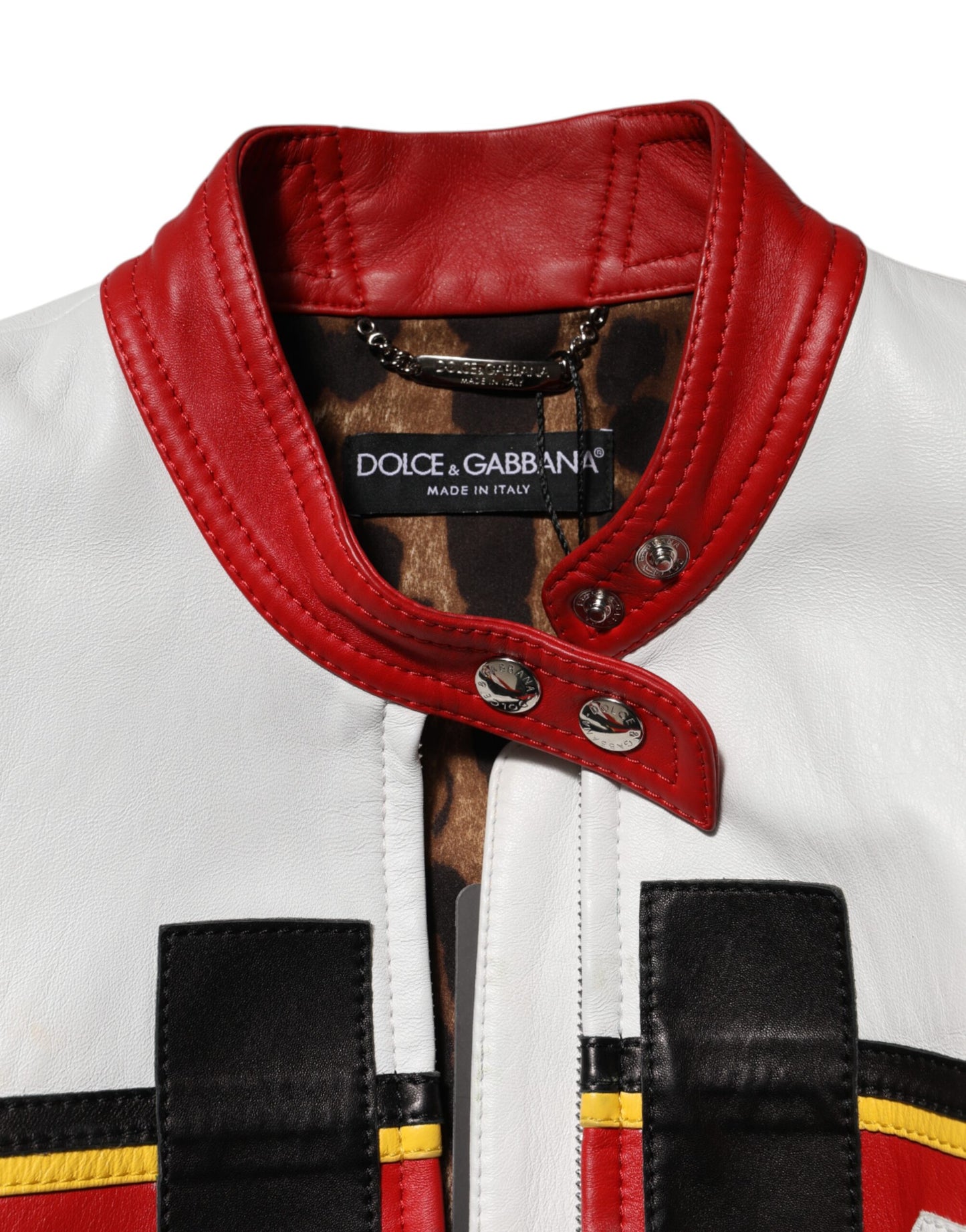 Dolce & Gabbana – Mehrfarbige Bikerjacke aus Leder mit durchgehendem Reißverschluss