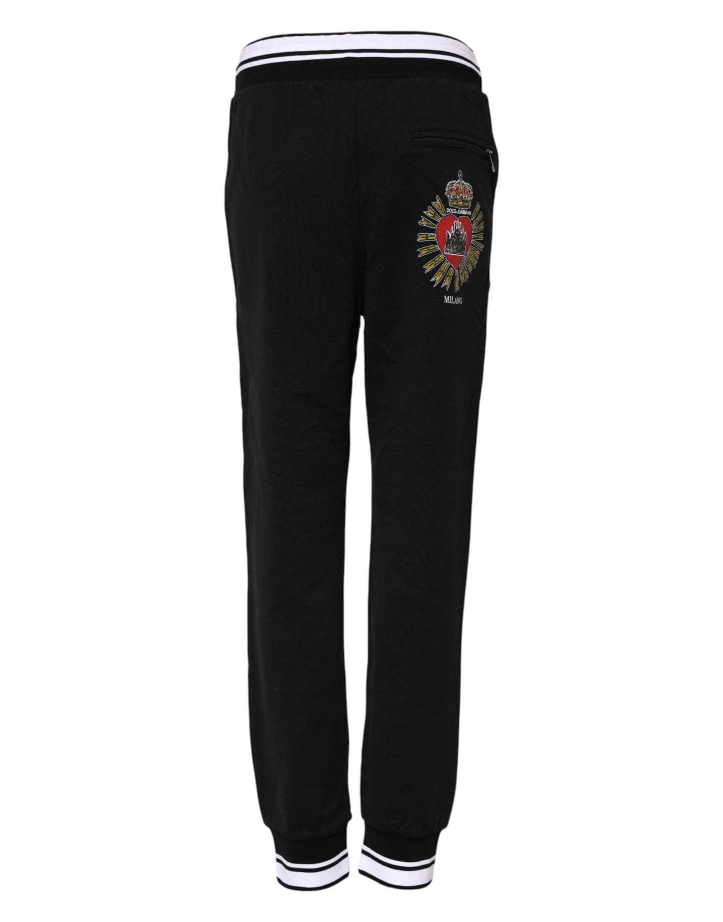 Pantalon de jogging taille moyenne en coton noir Dolce & Gabbana