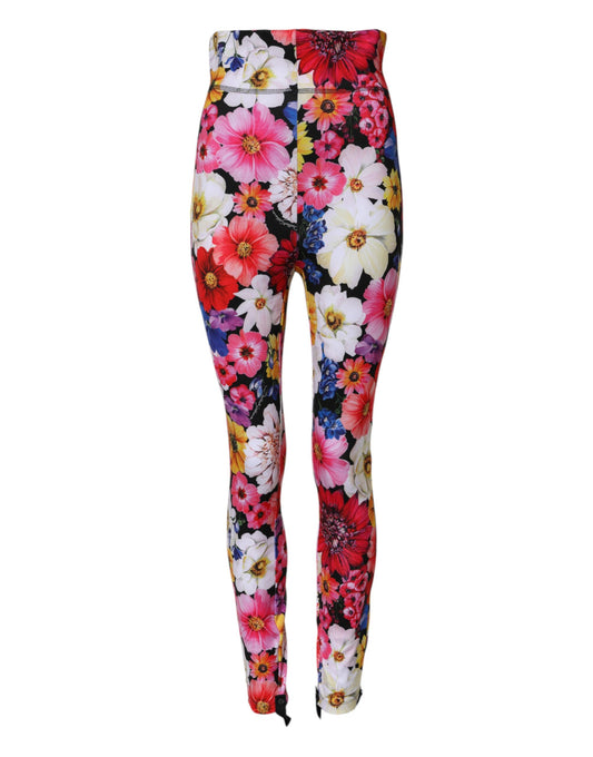 Pantalon legging taille haute à fleurs multicolores Dolce & Gabbana