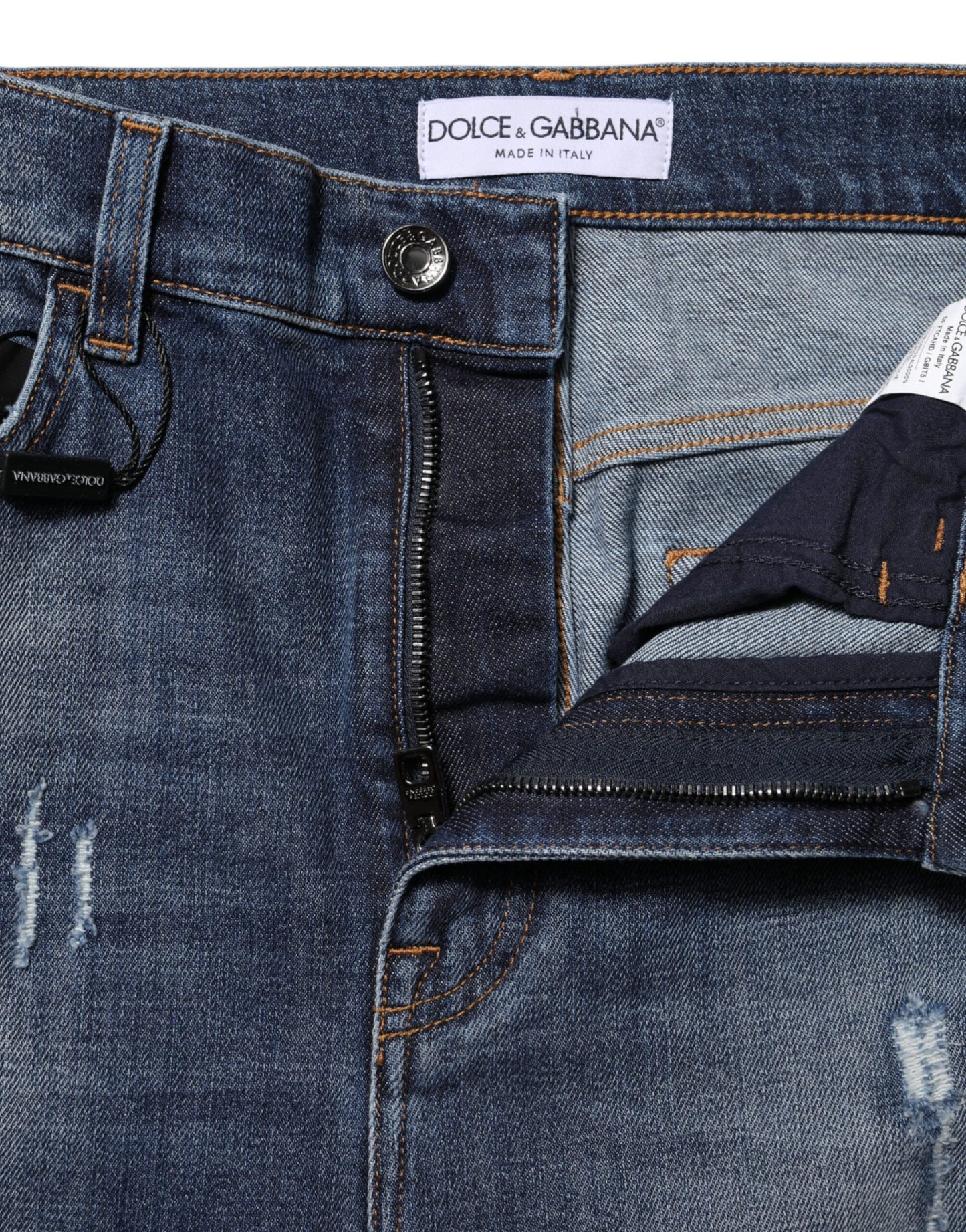 Jean taille haute en coton délavé bleu Dolce & Gabbana