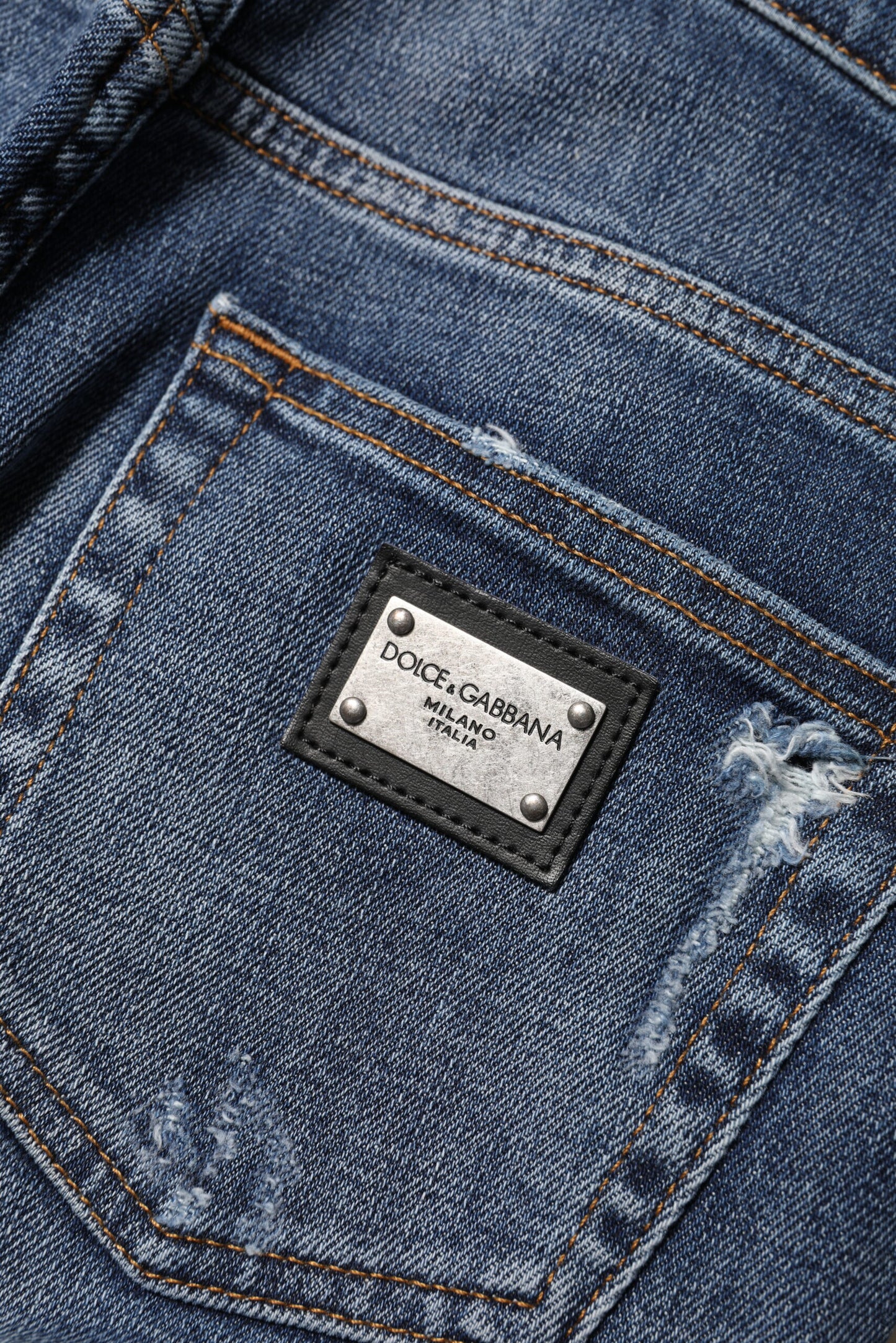 Jean taille haute en coton délavé bleu Dolce & Gabbana