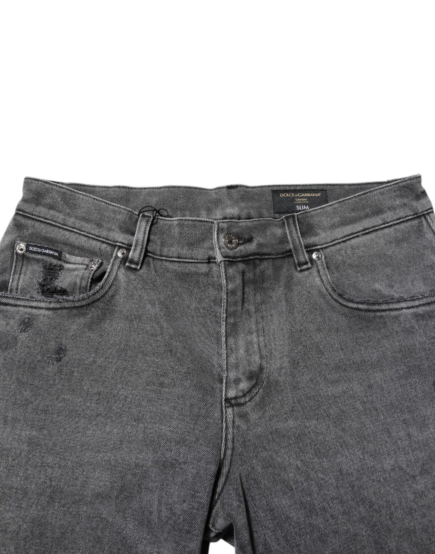 Dolce & Gabbana Gray Cotton Logo Plaque Denim Jeans