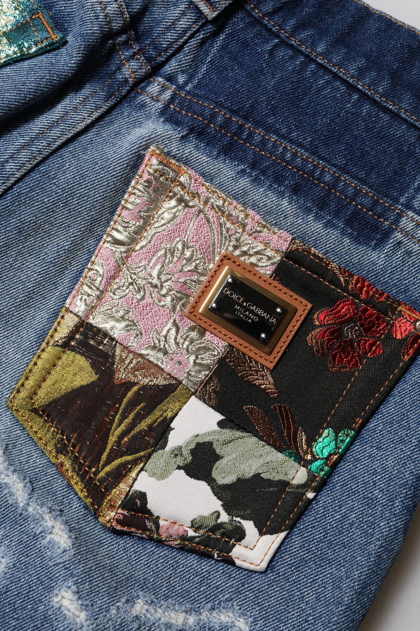 Jean taille haute en denim bleu déchiré Dolce & Gabbana