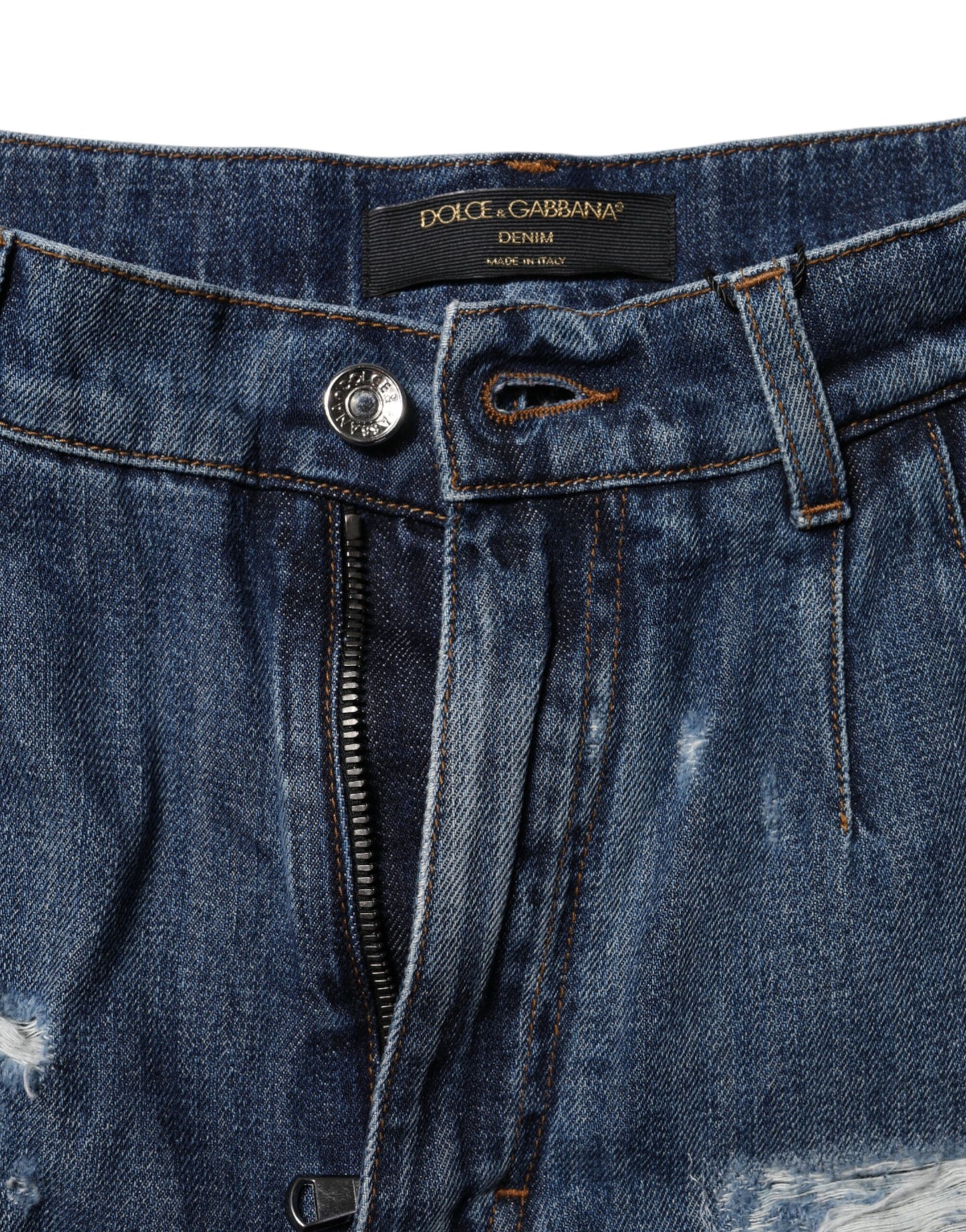 Bermuda en denim bleu déchiré en coton Dolce & Gabbana
