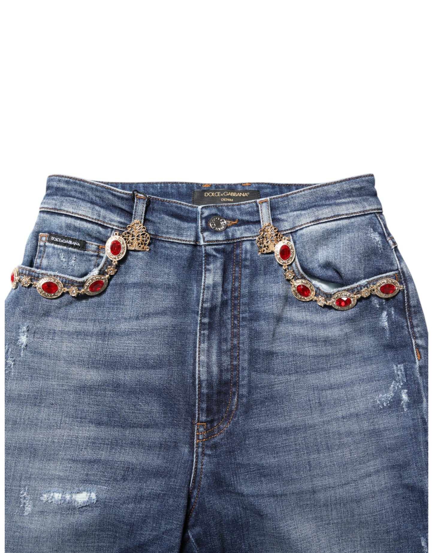 Jean en denim bleu orné de strass Dolce & Gabbana