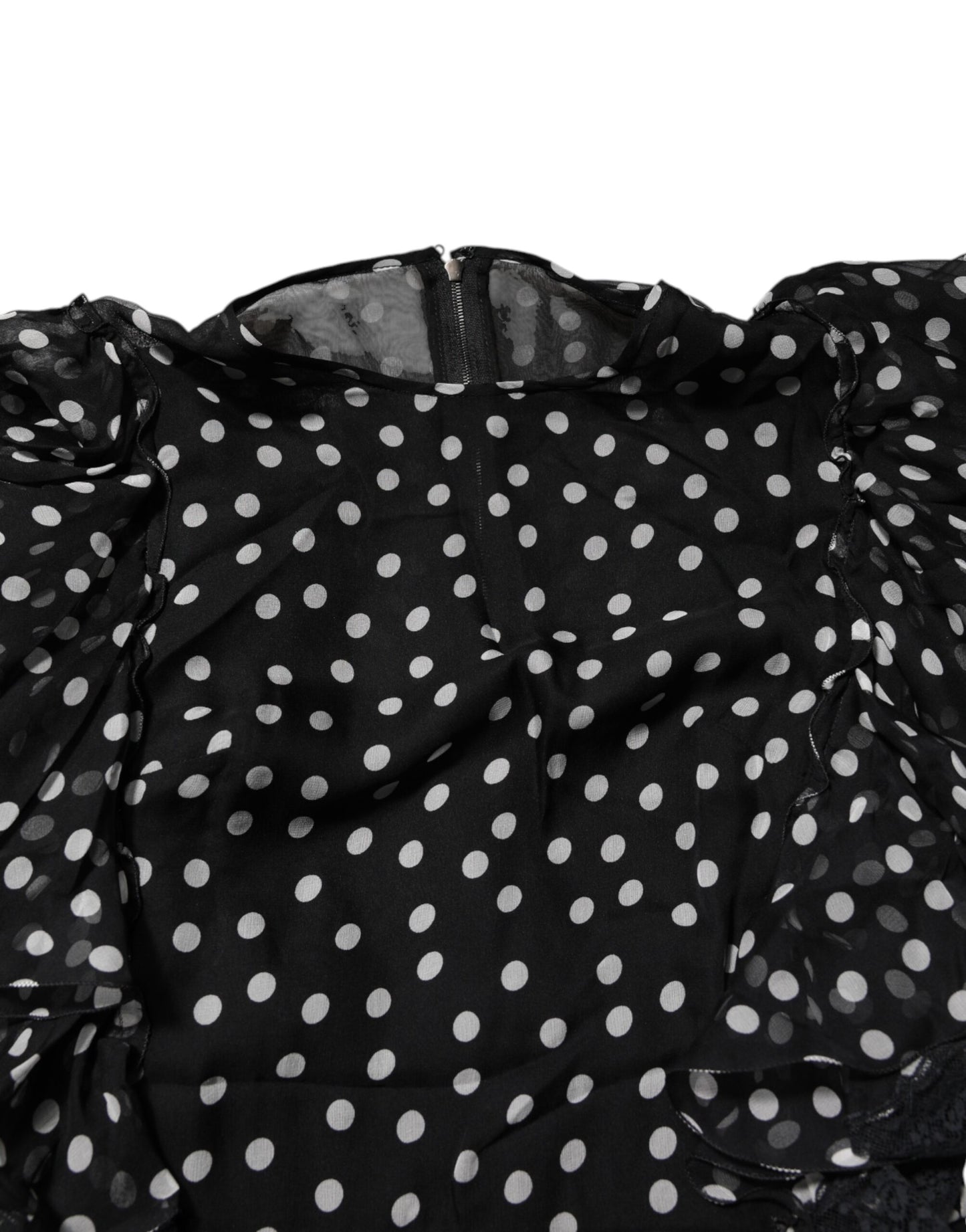 Robe en mousseline de soie à pois et dentelle noire et blanche Dolce & Gabbana