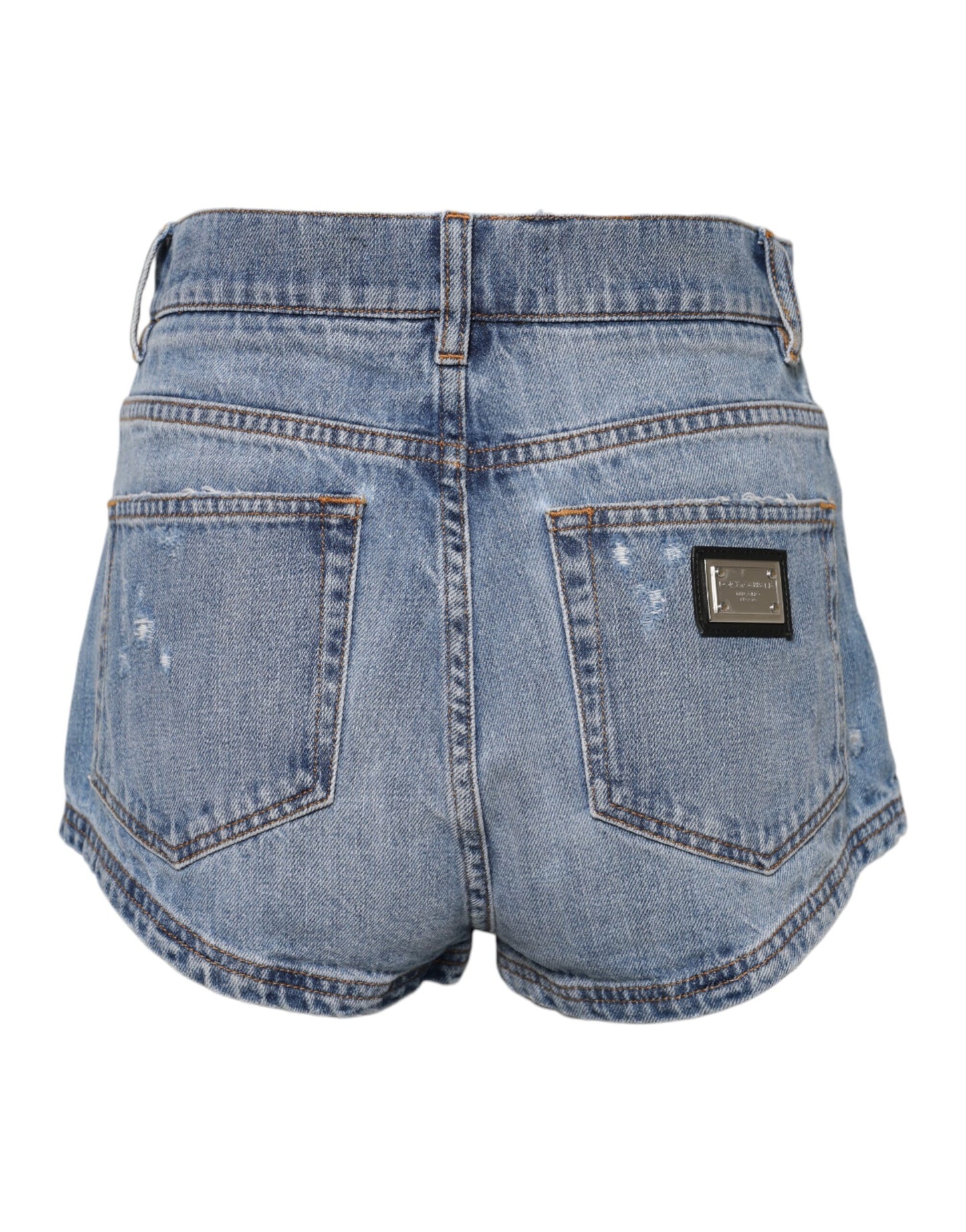 Short en denim et coton avec plaque logo bleu Dolce & Gabbana