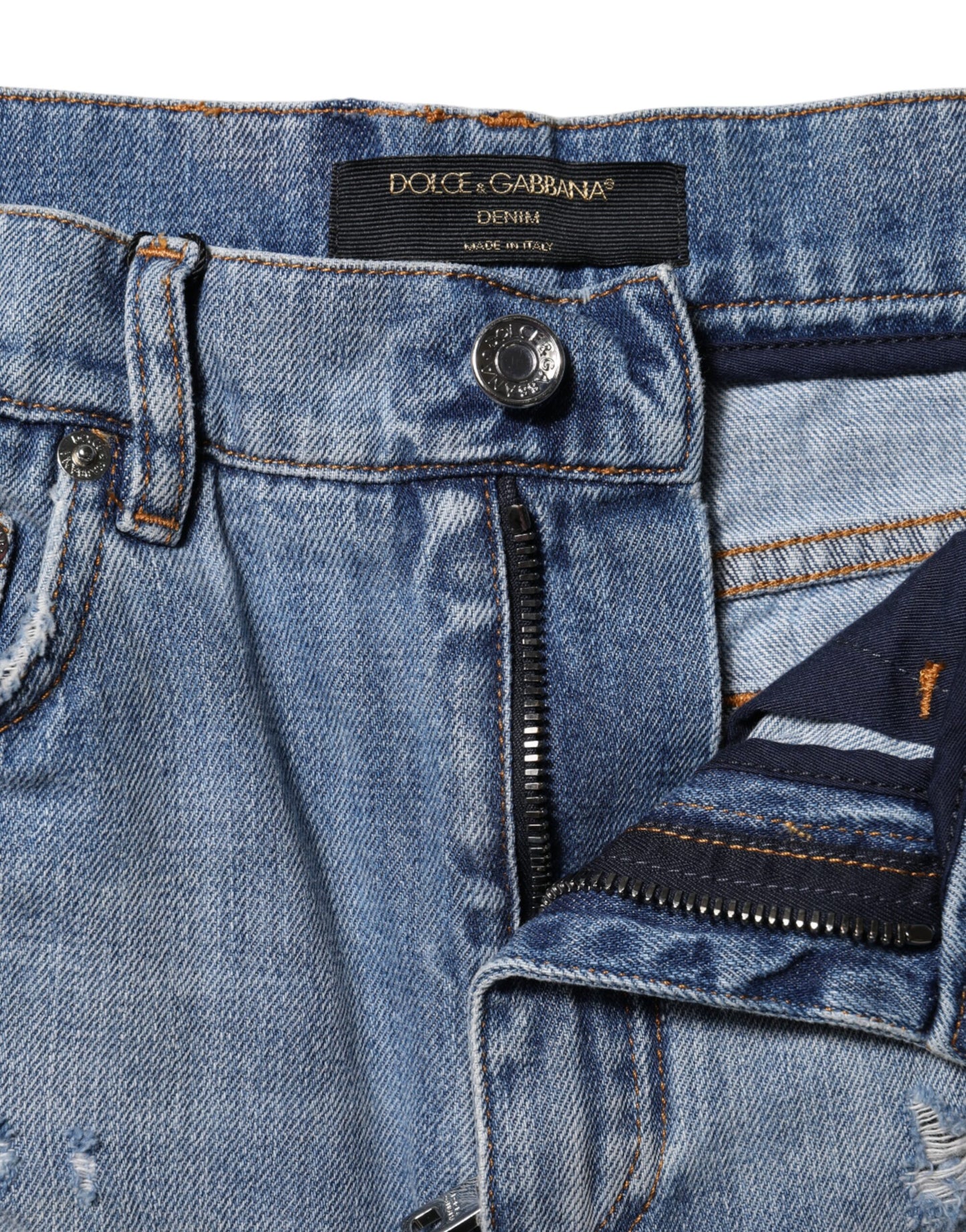 Short en denim et coton avec plaque logo bleu Dolce & Gabbana