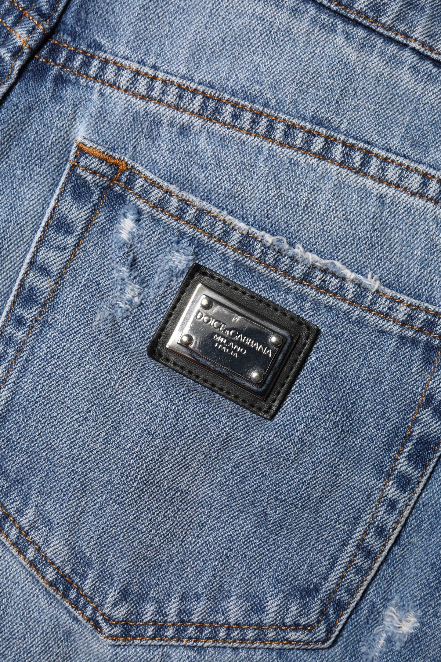 Short en denim et coton avec plaque logo bleu Dolce & Gabbana