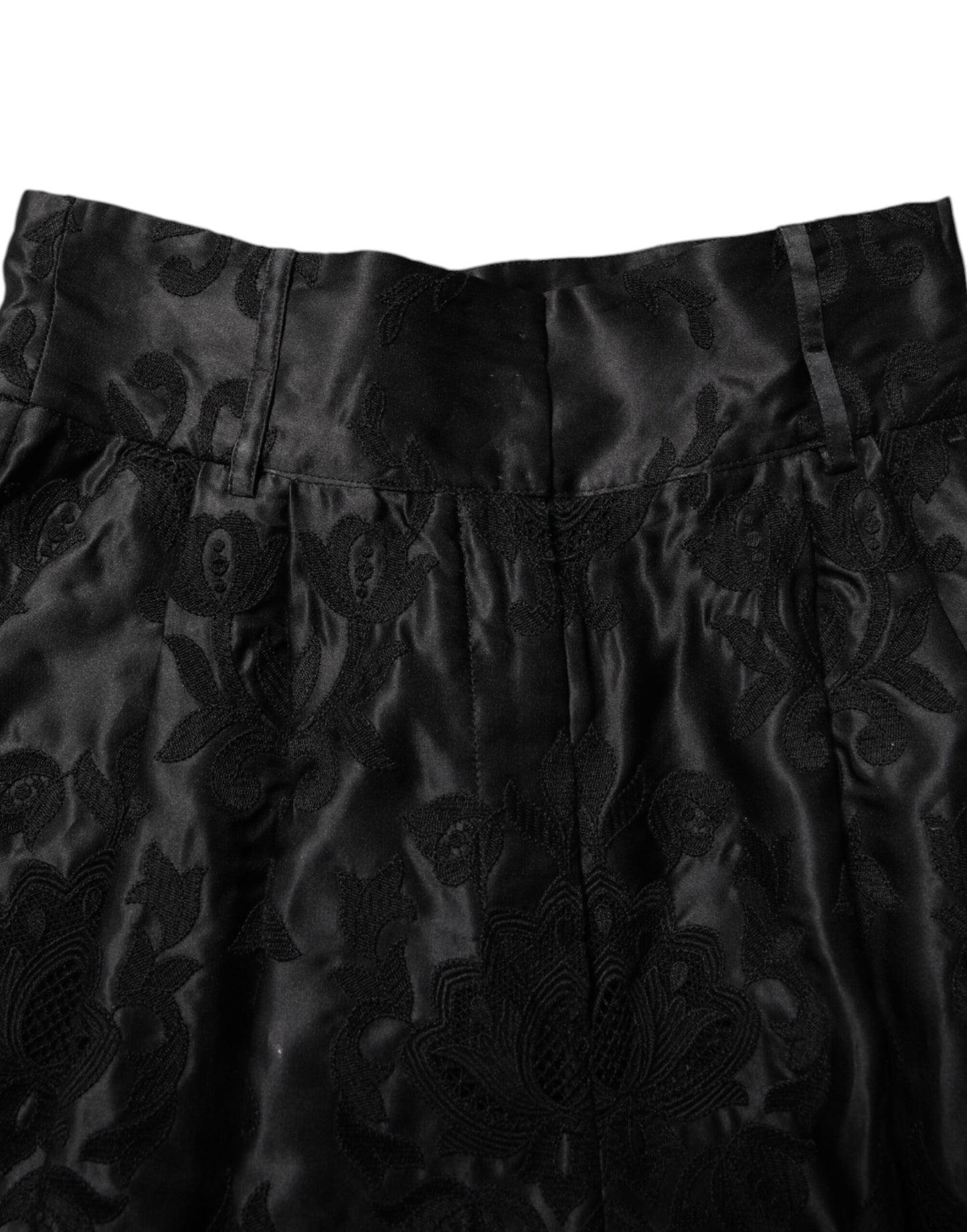 Short taille haute en soie à broderies florales noires Dolce & Gabbana