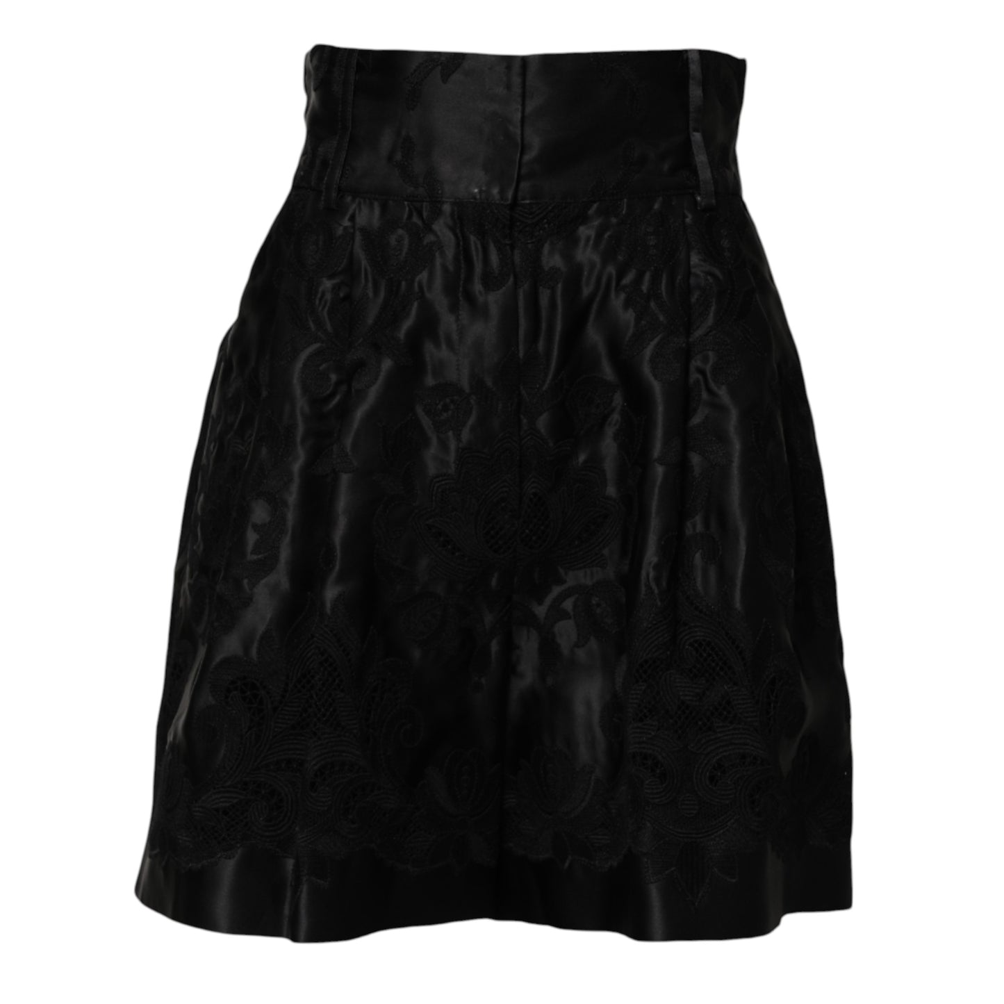 Short taille haute en soie à broderies florales noires Dolce & Gabbana