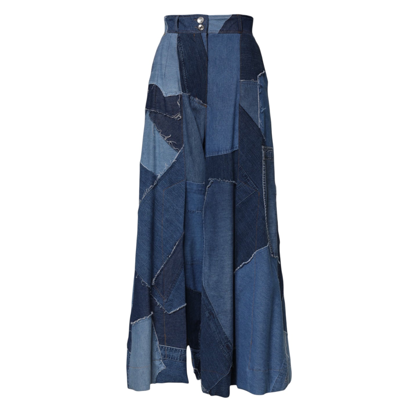 Jupe longue en coton patchwork bleu denim Dolce & Gabbana