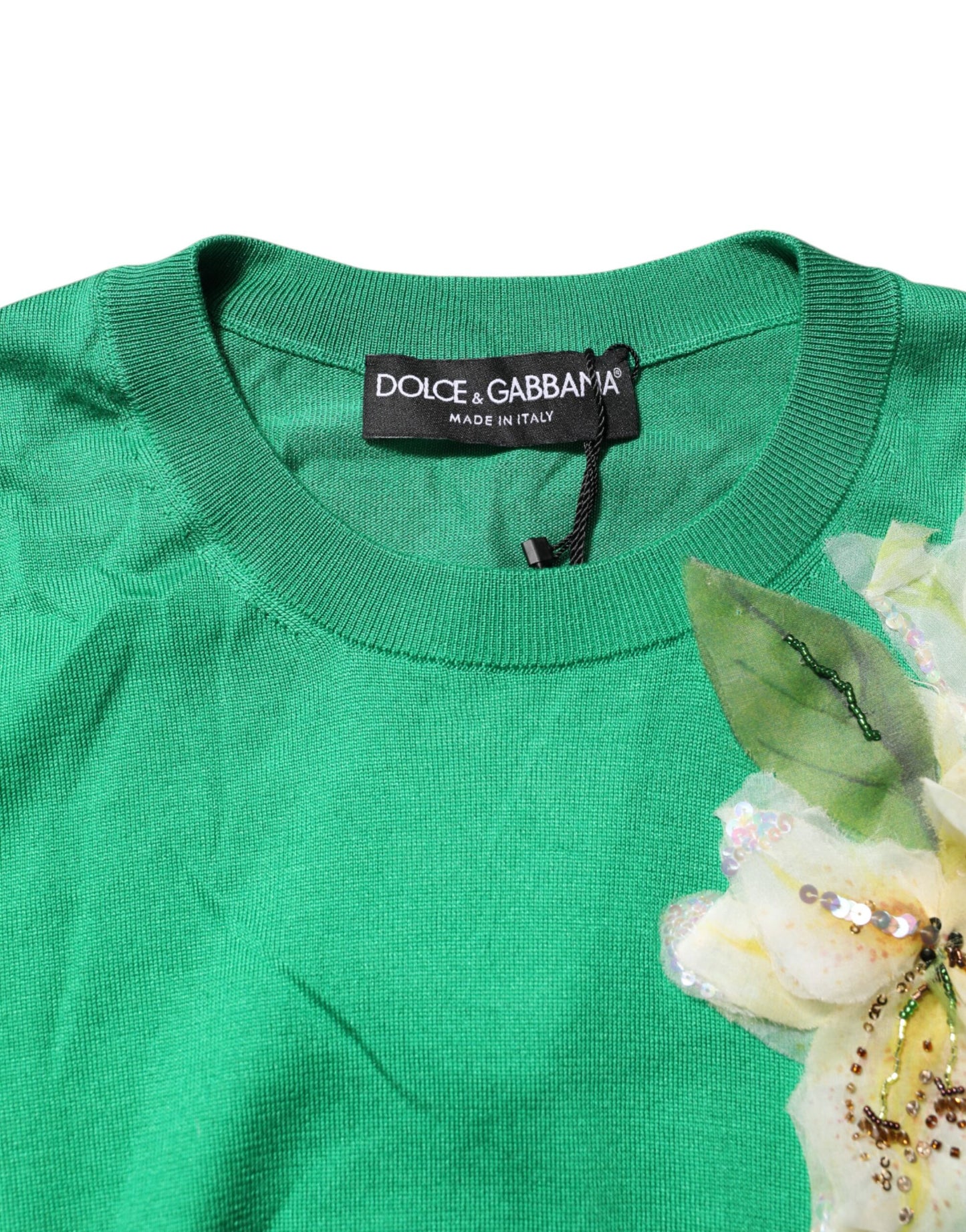 Pull en soie vert à détails floraux Dolce & Gabbana