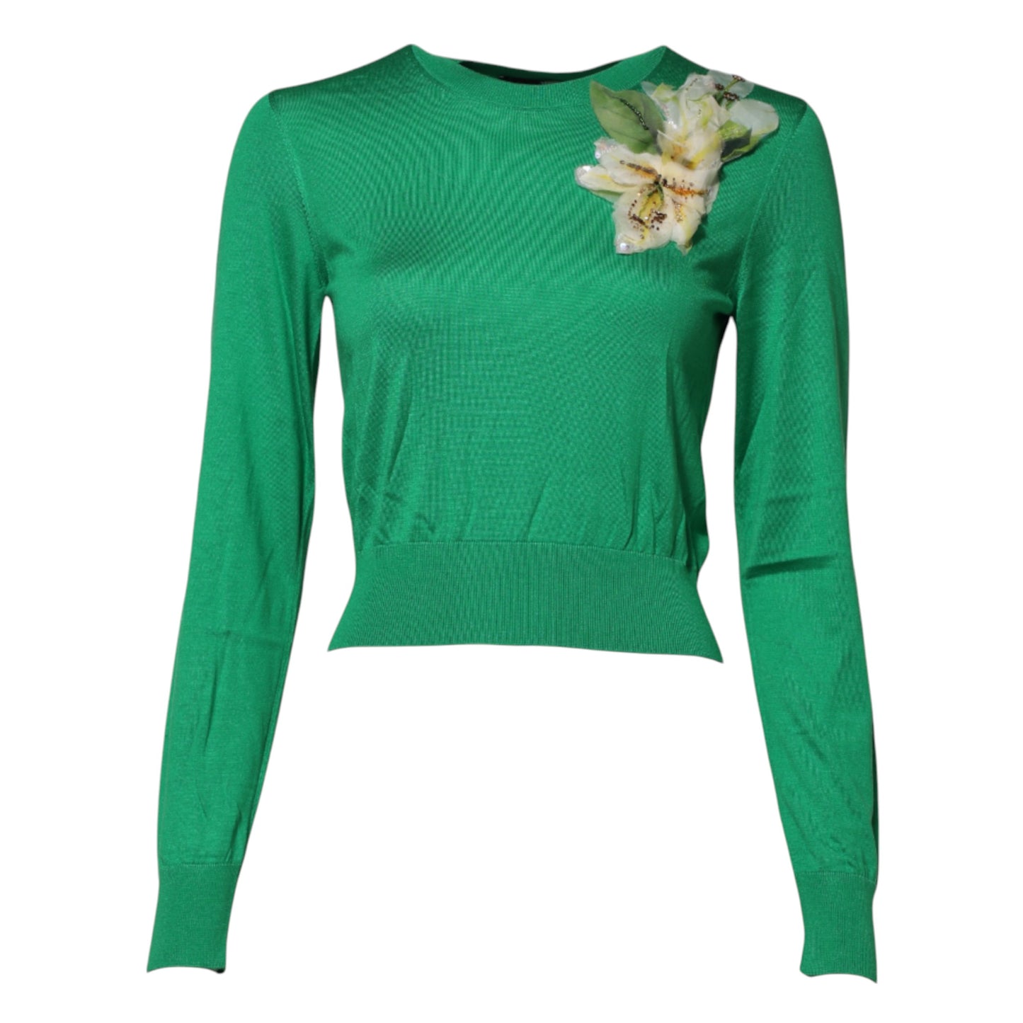 Pull en soie vert à détails floraux Dolce & Gabbana