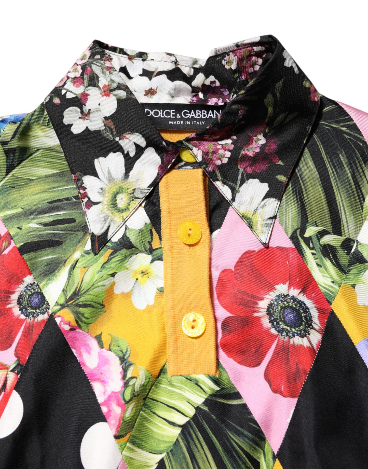 Dolce & Gabbana – Langärmliges Poloshirt mit mehrfarbigem Blumenmuster