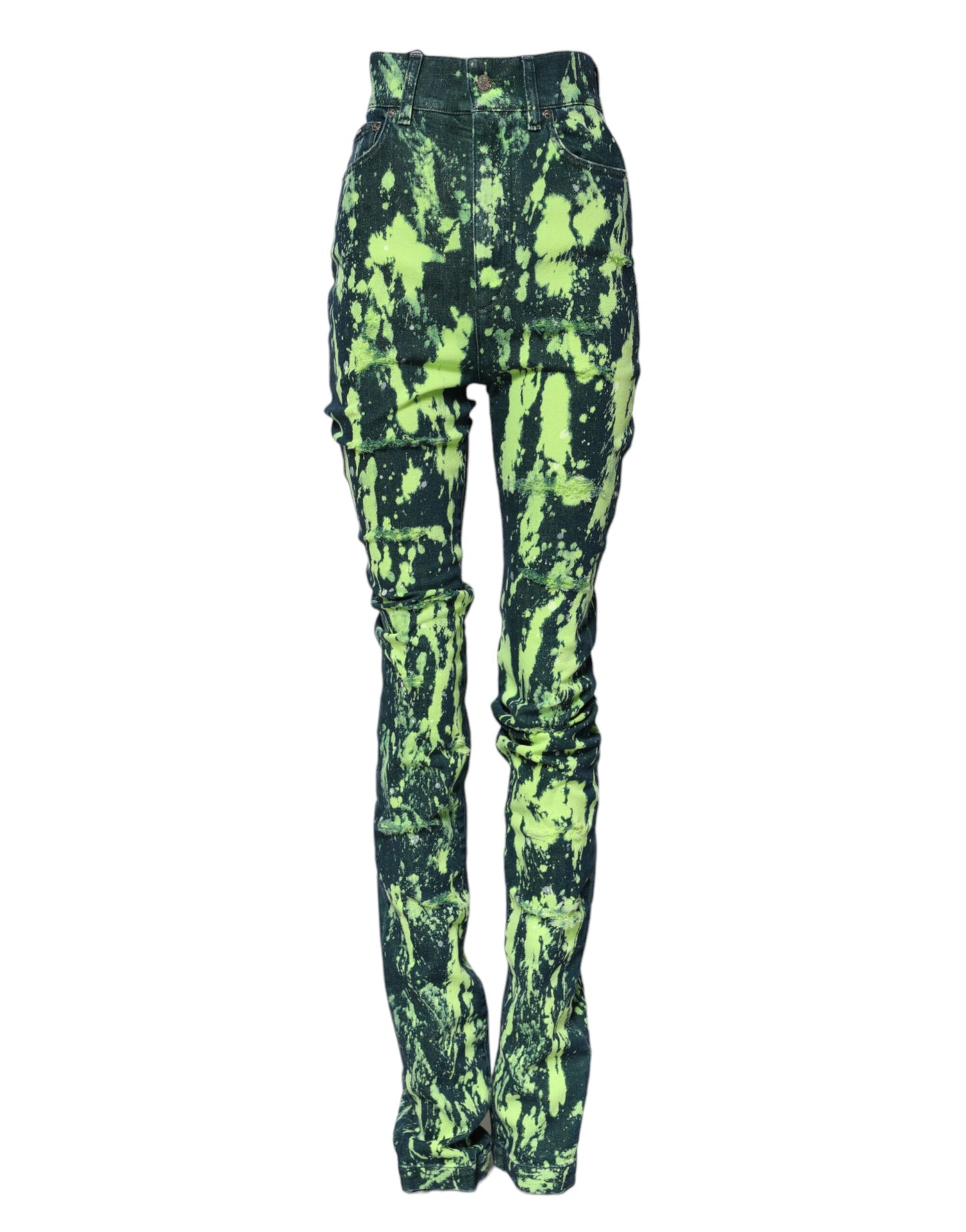 Jean taille haute en denim vert Dolce & Gabbana Color Splash
