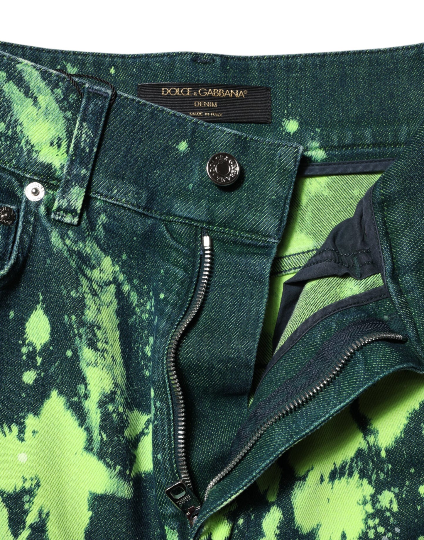 Jean taille haute en denim vert Dolce & Gabbana Color Splash