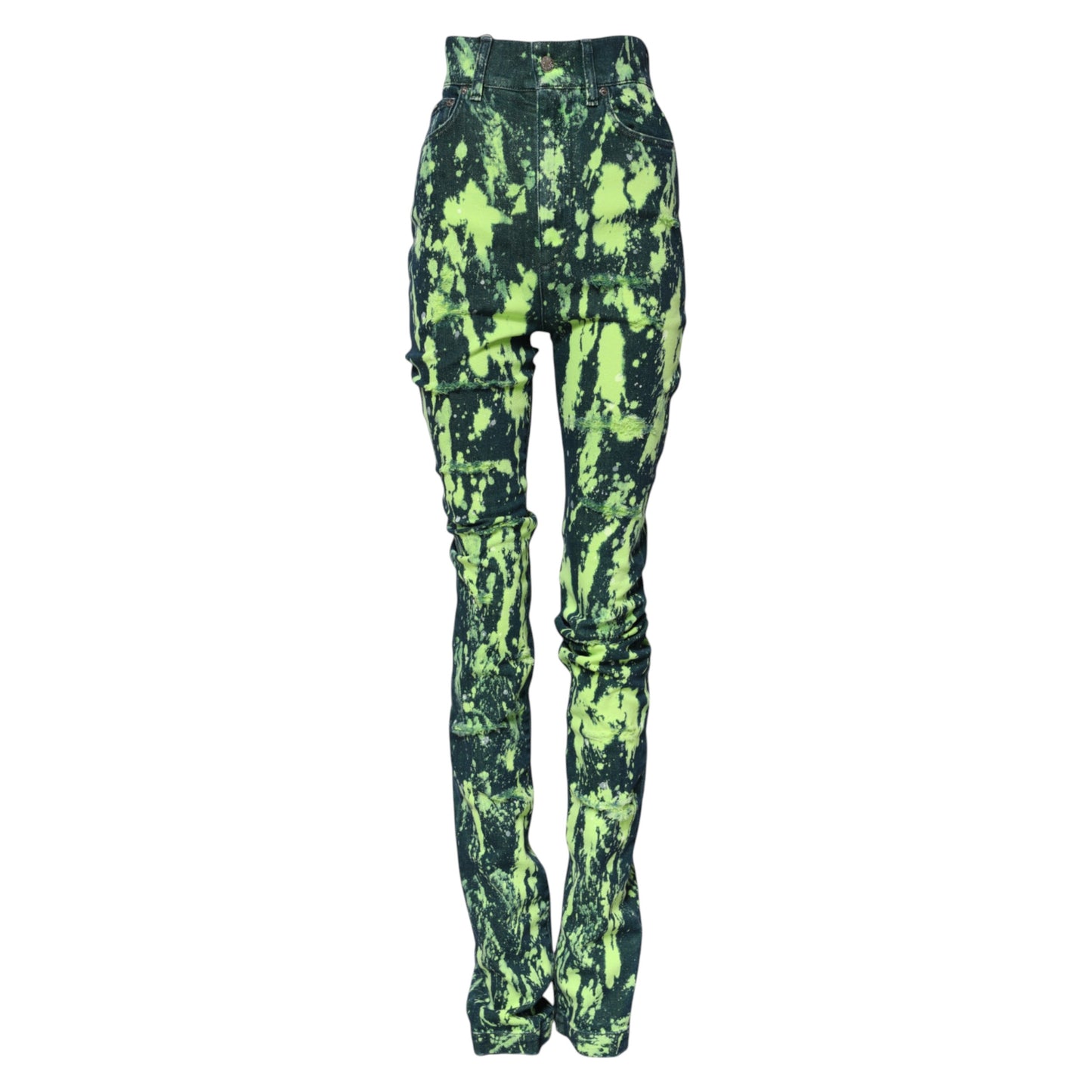Jean taille haute en denim vert Dolce & Gabbana Color Splash