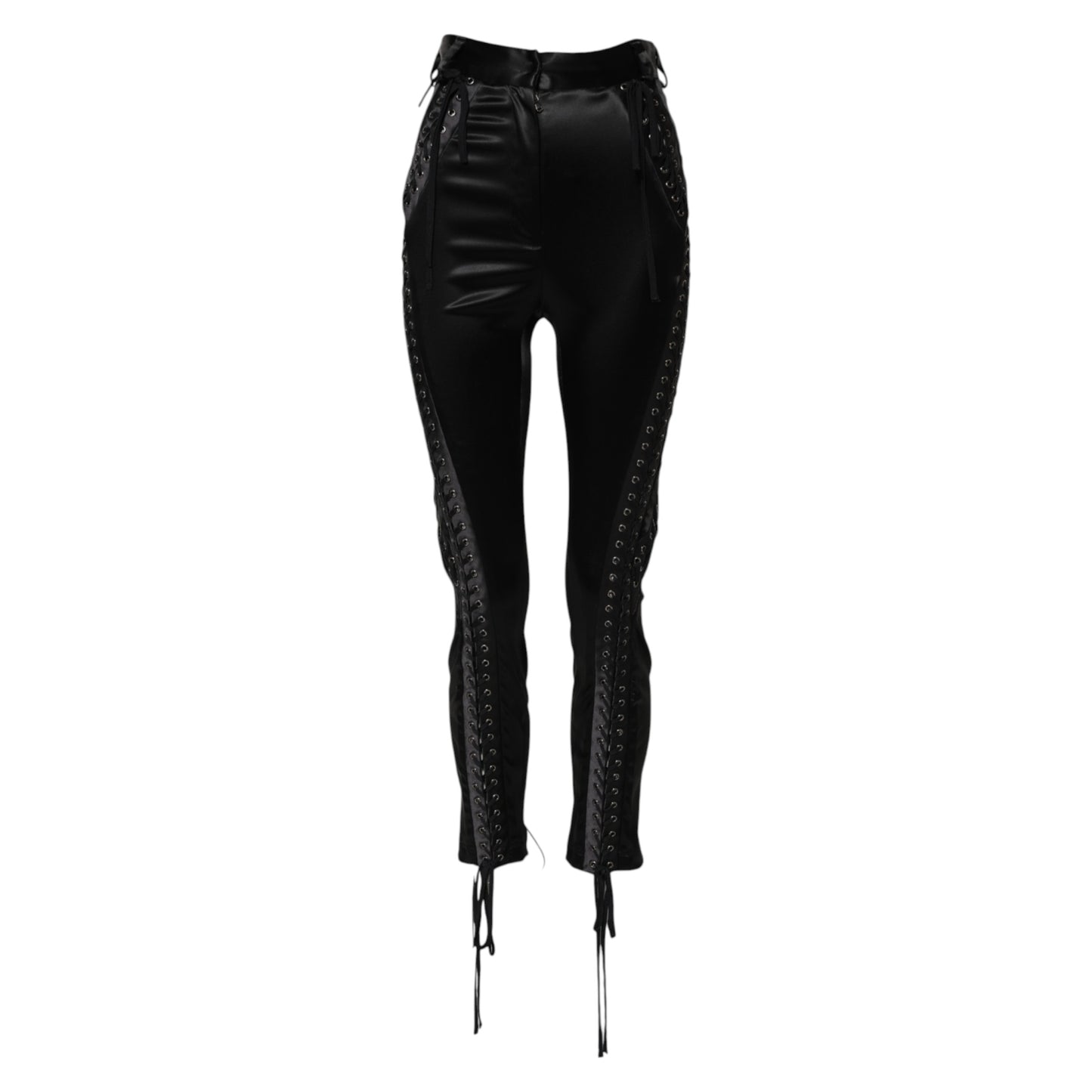 Pantalon skinny taille haute à détails en dentelle noire Dolce & Gabbana