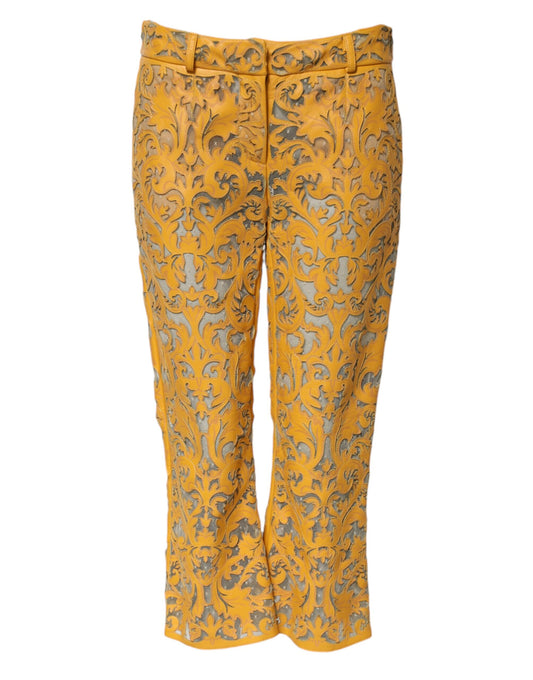 Pantalon capri taille moyenne en dentelle florale jaune Dolce & Gabbana