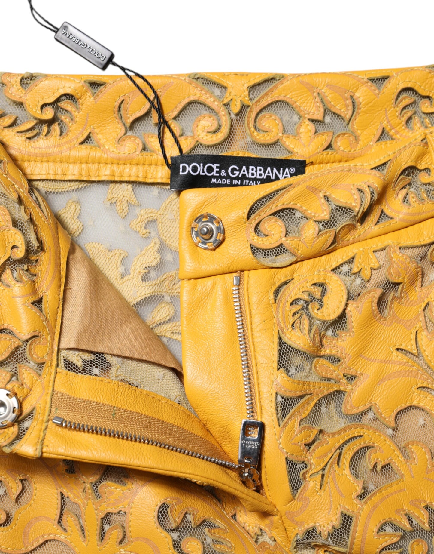 Pantalon capri taille moyenne en dentelle florale jaune Dolce & Gabbana