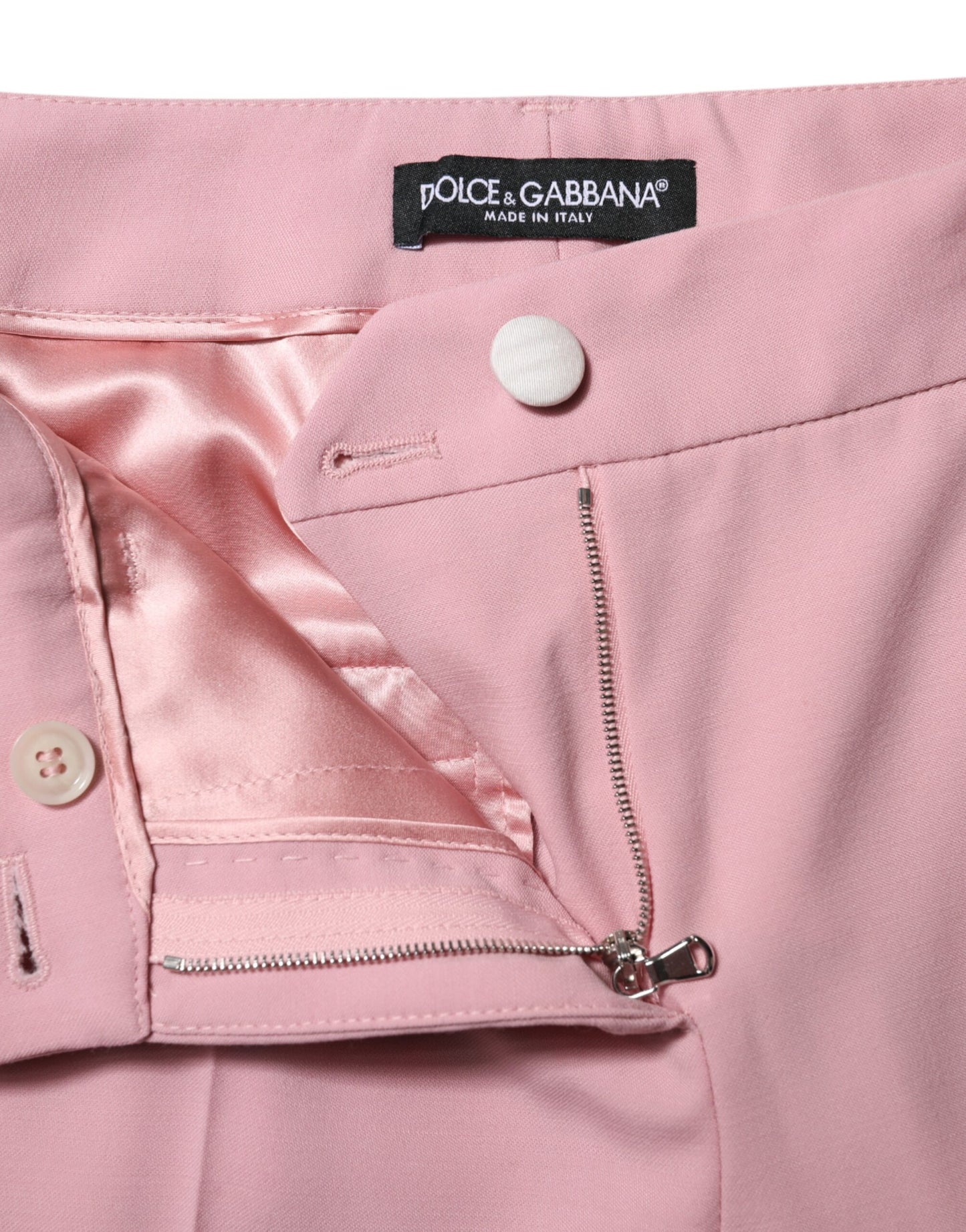 Pantalon fuselé taille haute en laine rose Dolce & Gabbana