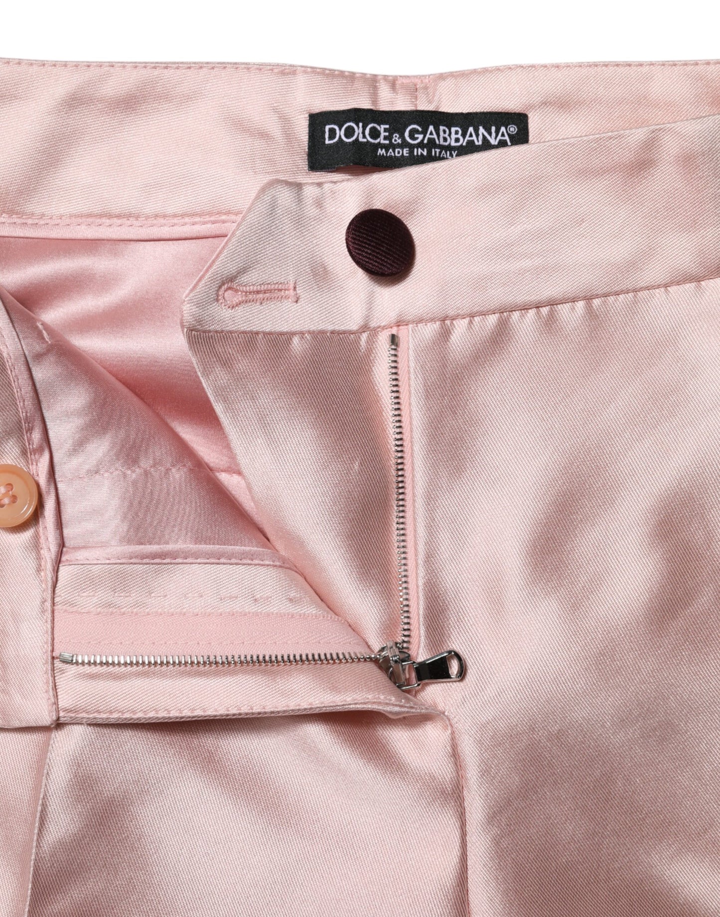 Pantalon fuselé taille haute en satin rose Dolce & Gabbana