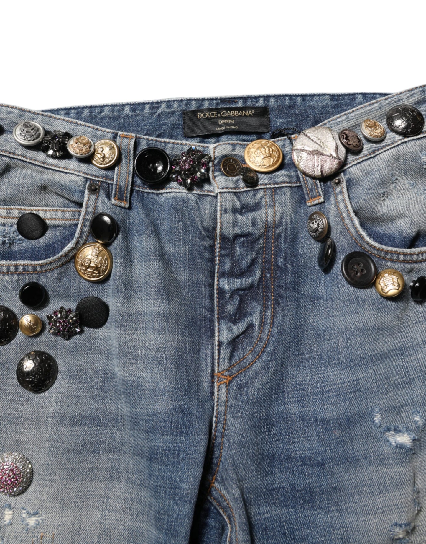 Jean skinny bleu à ornements et déchirures Dolce & Gabbana