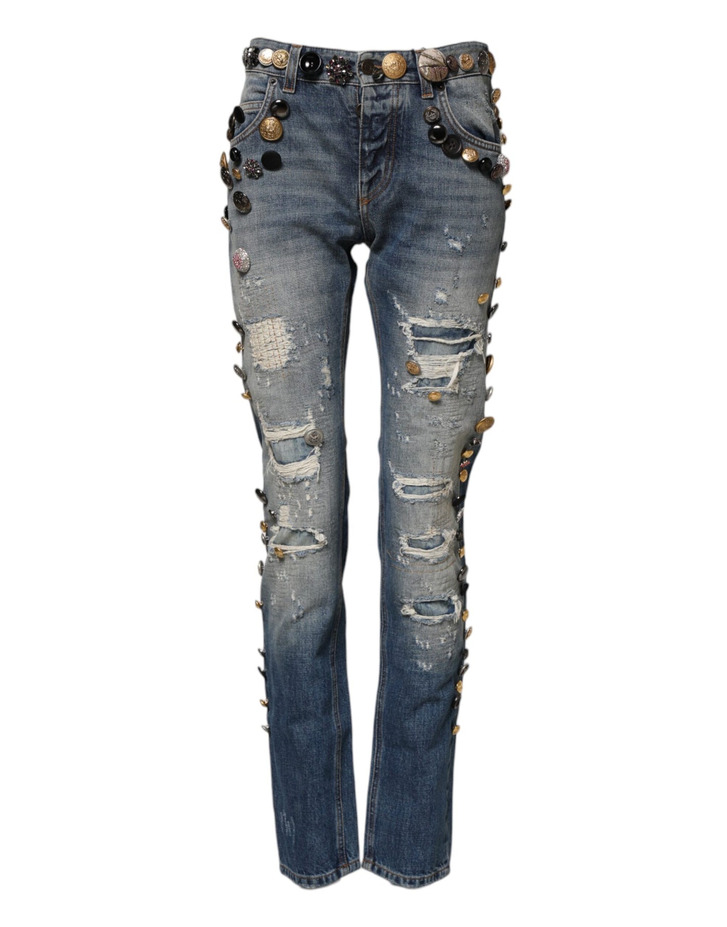 Jean skinny bleu à ornements et déchirures Dolce & Gabbana