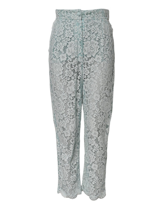Pantalon en dentelle florale en coton vert menthe Dolce & Gabbana