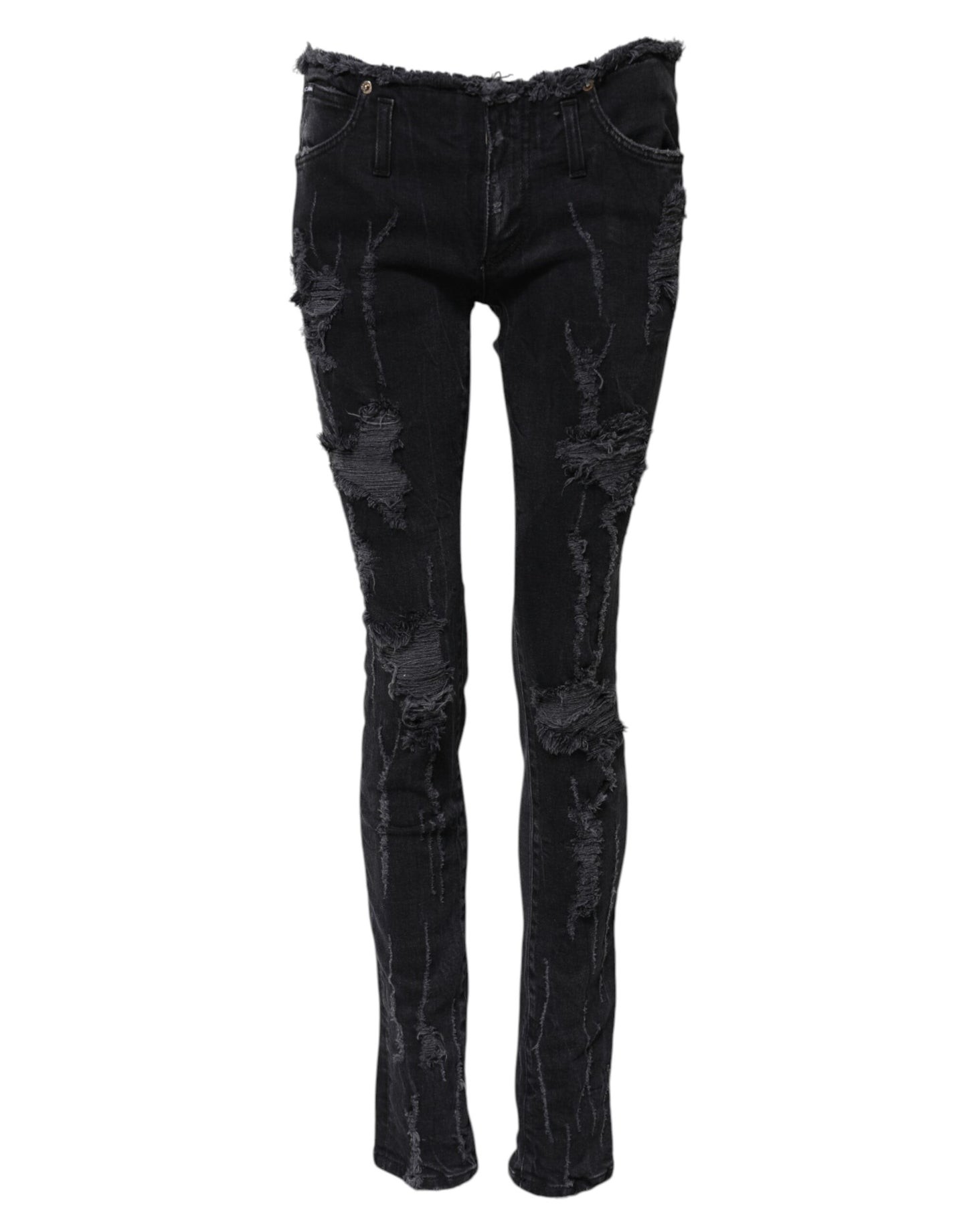 Jean skinny en coton noir déchiré Dolce & Gabbana
