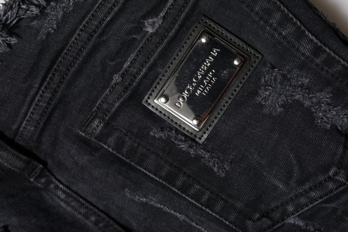 Jean skinny en coton noir déchiré Dolce & Gabbana
