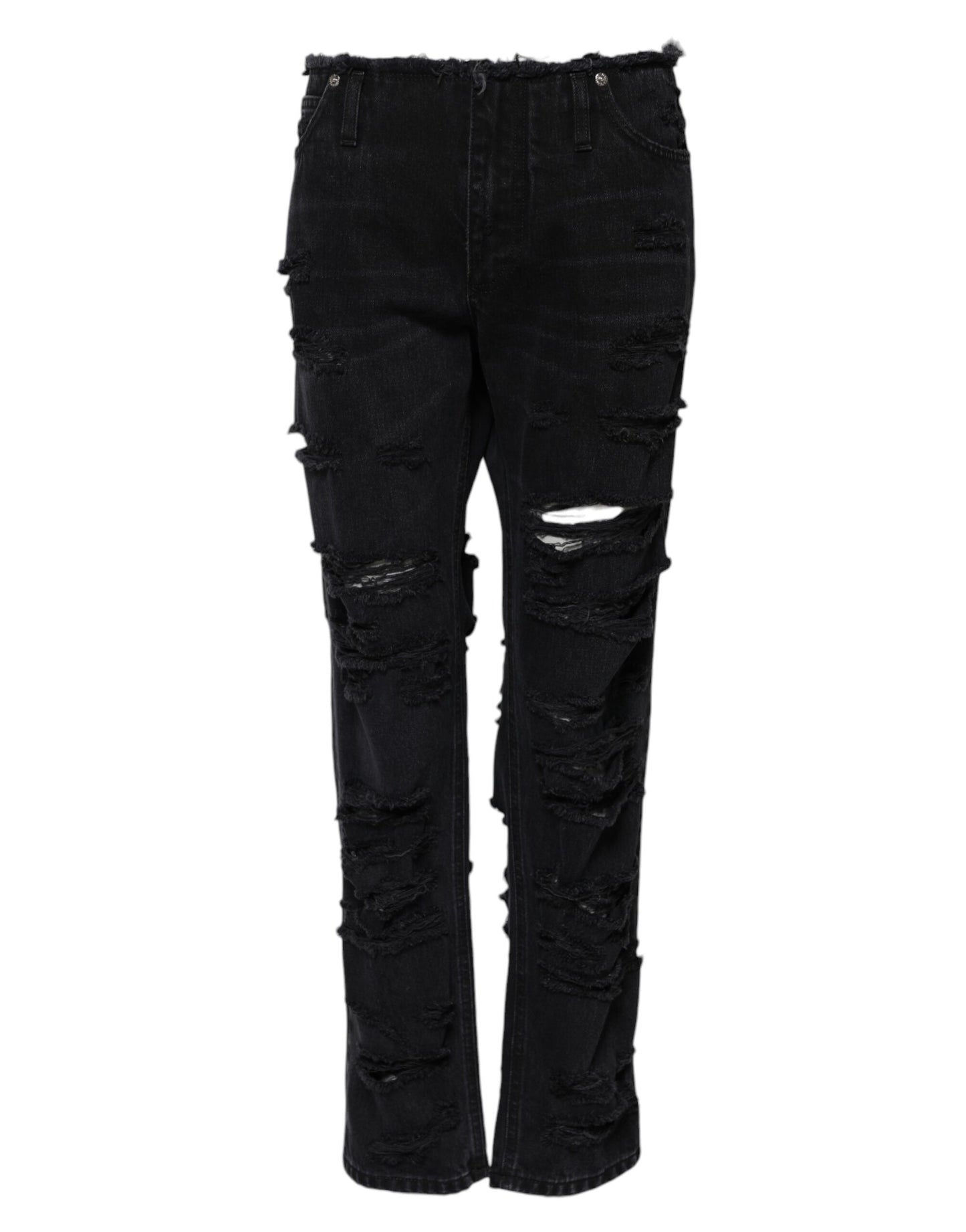 Jean taille moyenne en denim de coton noir déchiré Dolce & Gabbana