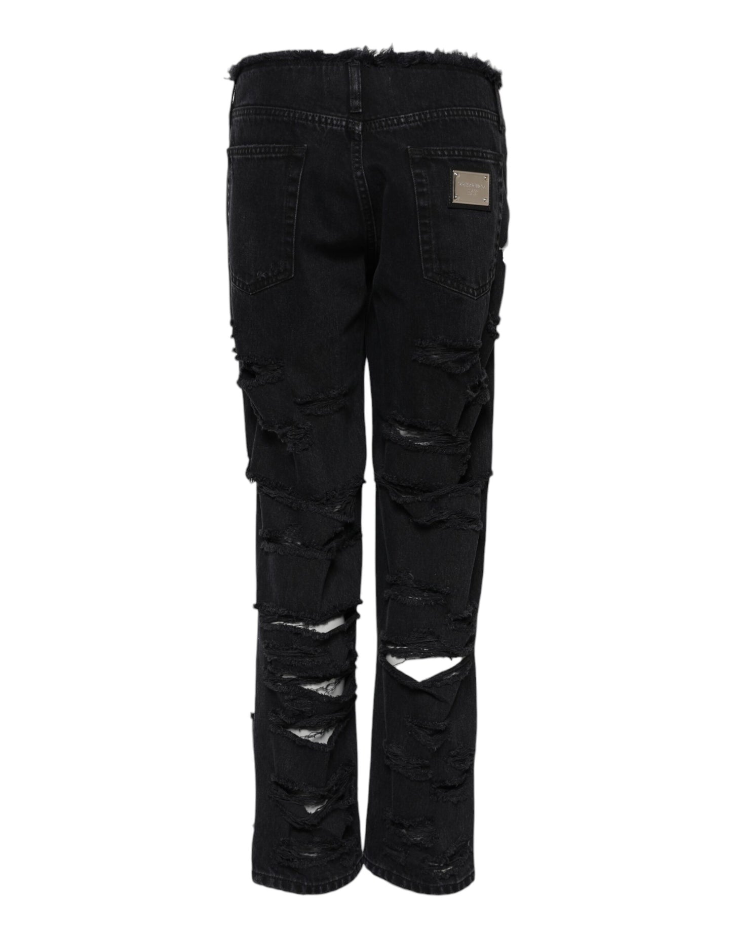 Jean taille moyenne en denim de coton noir déchiré Dolce & Gabbana