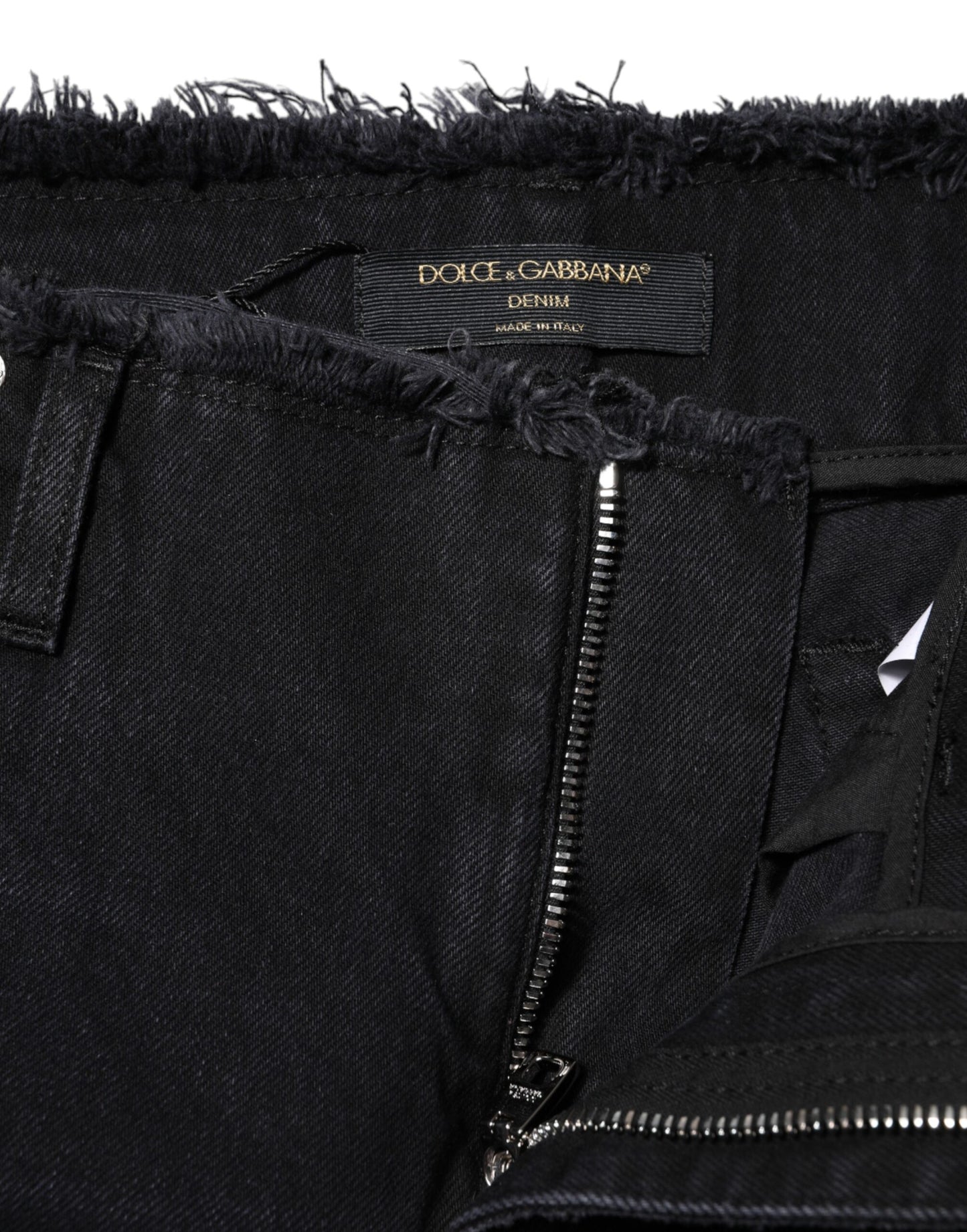 Jean taille moyenne en denim de coton noir déchiré Dolce & Gabbana