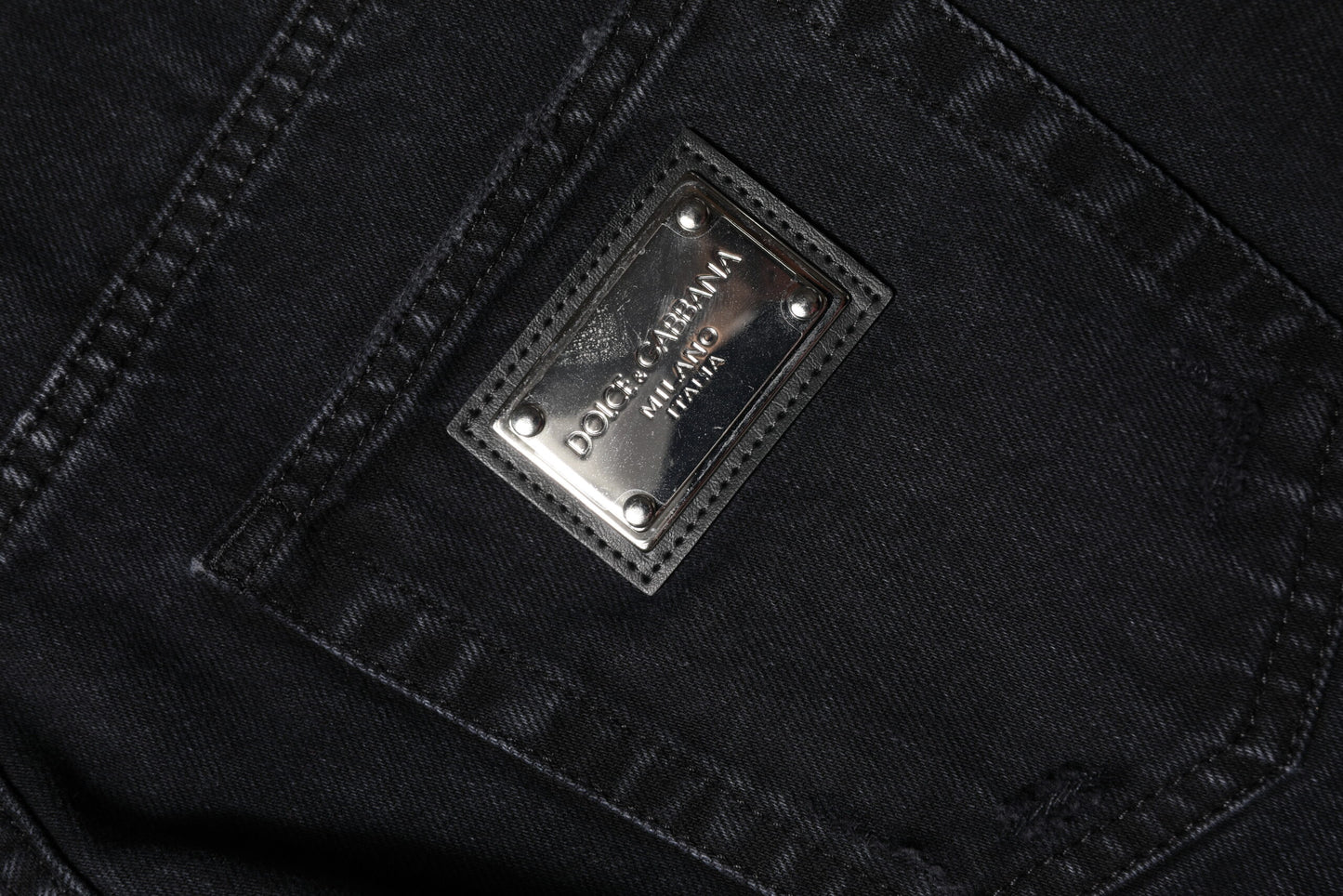 Jean taille moyenne en denim de coton noir déchiré Dolce & Gabbana