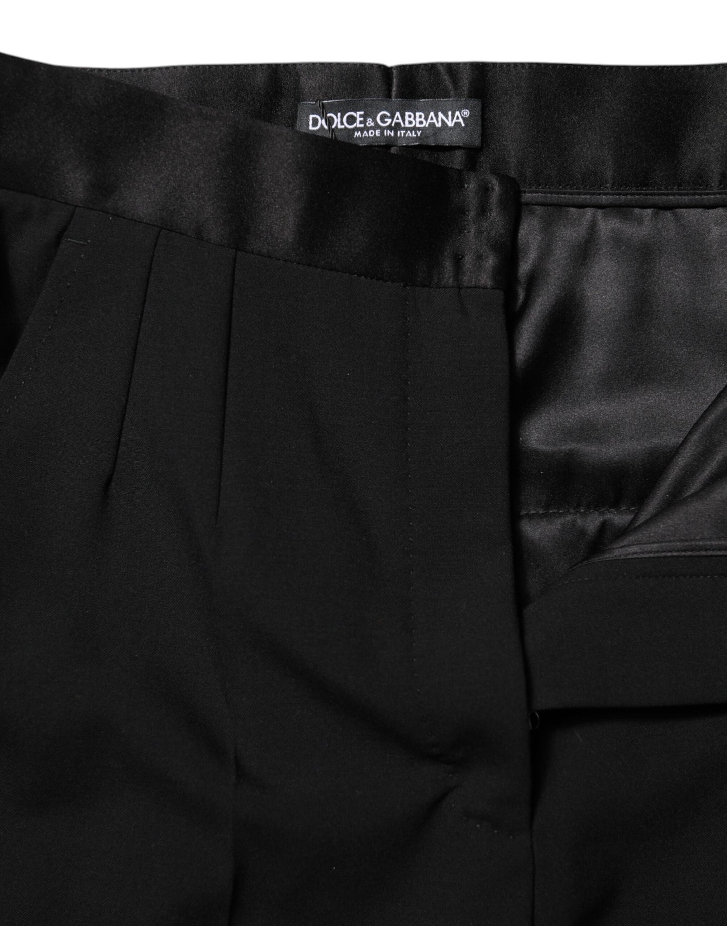 Pantalon fuselé taille haute en laine noire Dolce & Gabbana