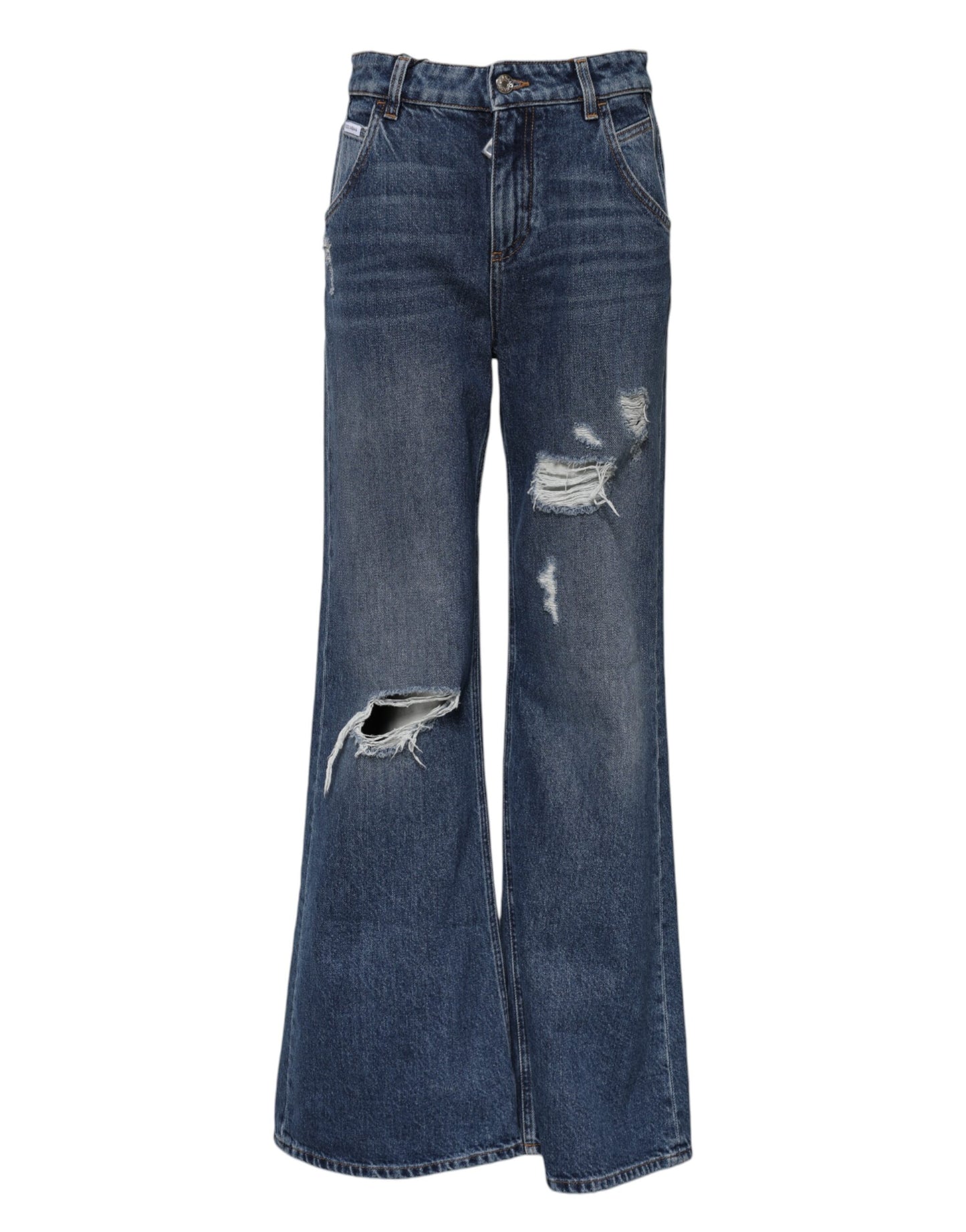 Jean large en denim déchiré bleu en coton Dolce & Gabbana