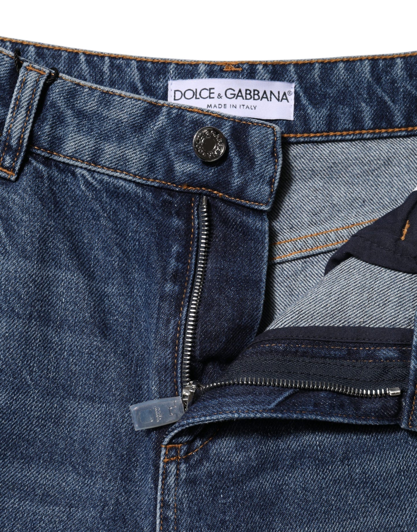 Jean large en denim déchiré bleu en coton Dolce & Gabbana